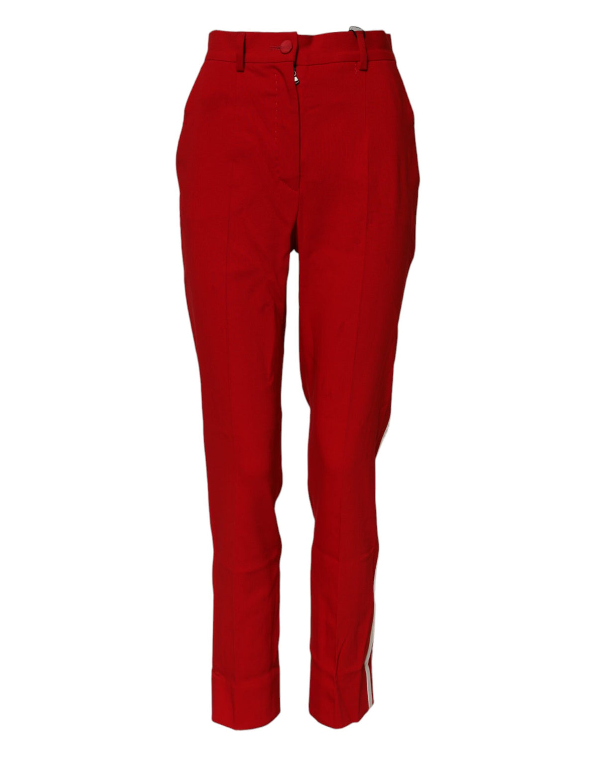 Indulge in the artistry of Dolce & Gabbana's Red Wool Mid Waisted Tapered Pants, crafted in Italy from luxurious materials for an elegant statement in any setting.