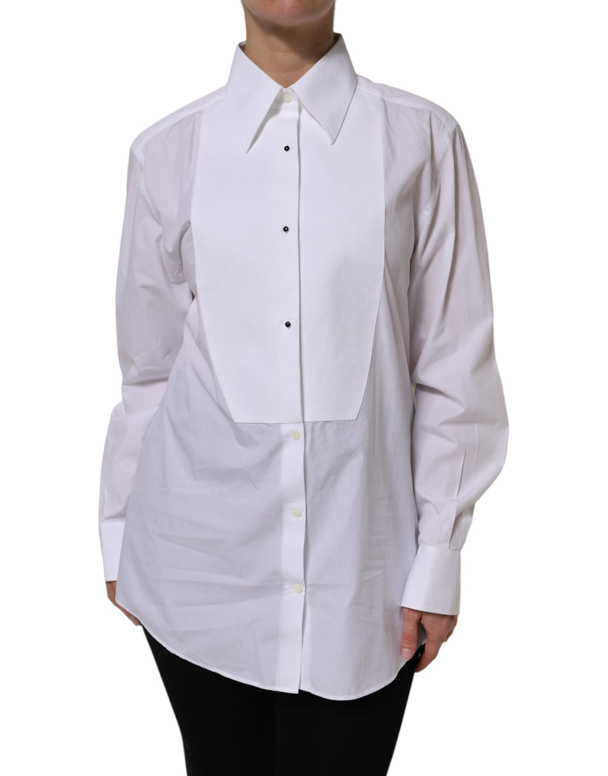 Elevate your wardrobe with the Dolce & Gabbana White Cotton Long Sleeves Collared Top Shirt, a timeless piece of exquisite craftsmanship that embodies luxurious elegance.
