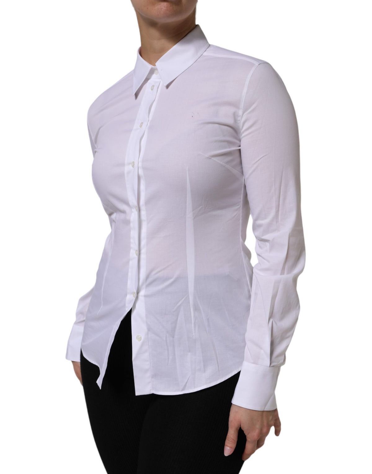 Indulge in the exquisite Dolce & Gabbana White Cotton Collared Long Sleeves Top Shirt, a luxurious blend of comfort and elegance, perfect for the discerning individual.