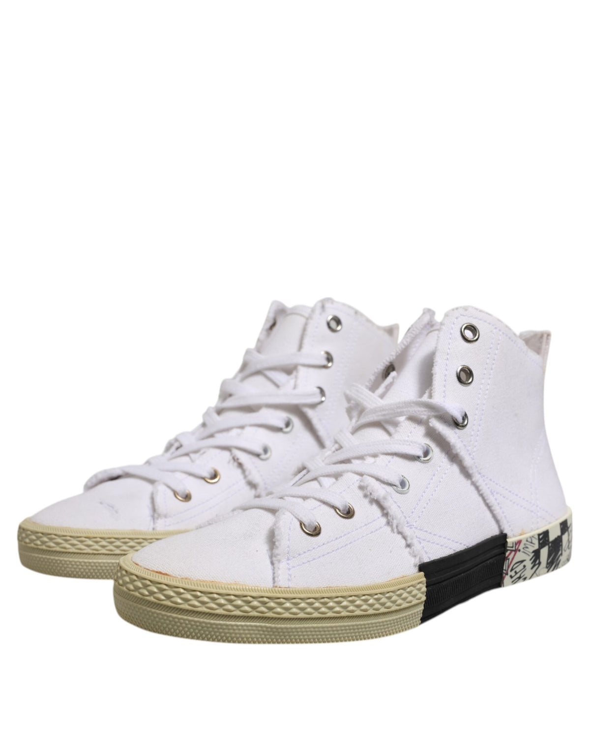 Elevate your style with Maison Margiela's White Lace Up Mid Top Sneakers, crafted from premium canvas, embodying artisanal luxury for the discerning individual.