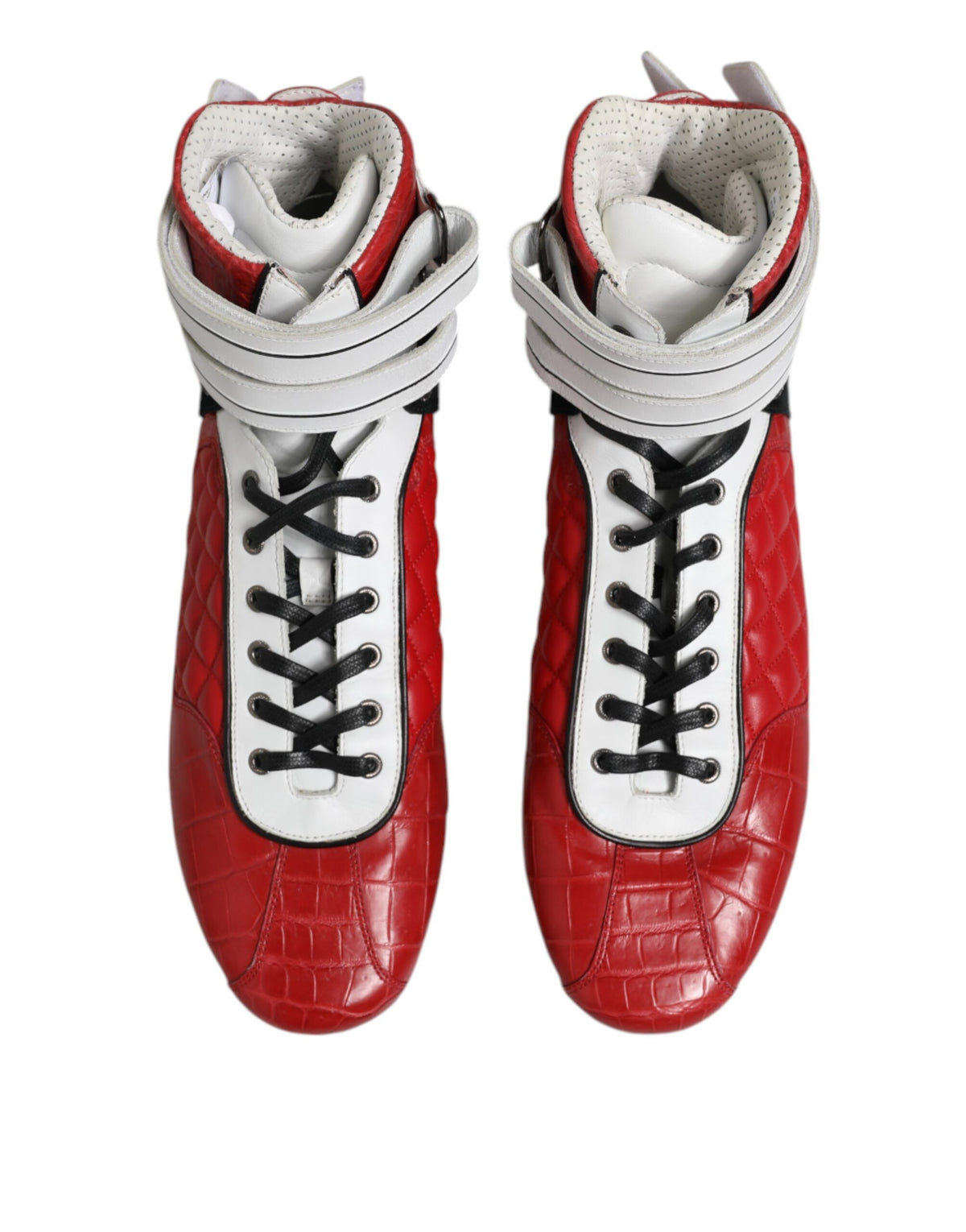 Indulge in the exquisite Dolce & Gabbana Red Quilted Leather Lace Up Sneakers, where luxurious craftsmanship meets striking elegance, perfect for the discerning modern individual.