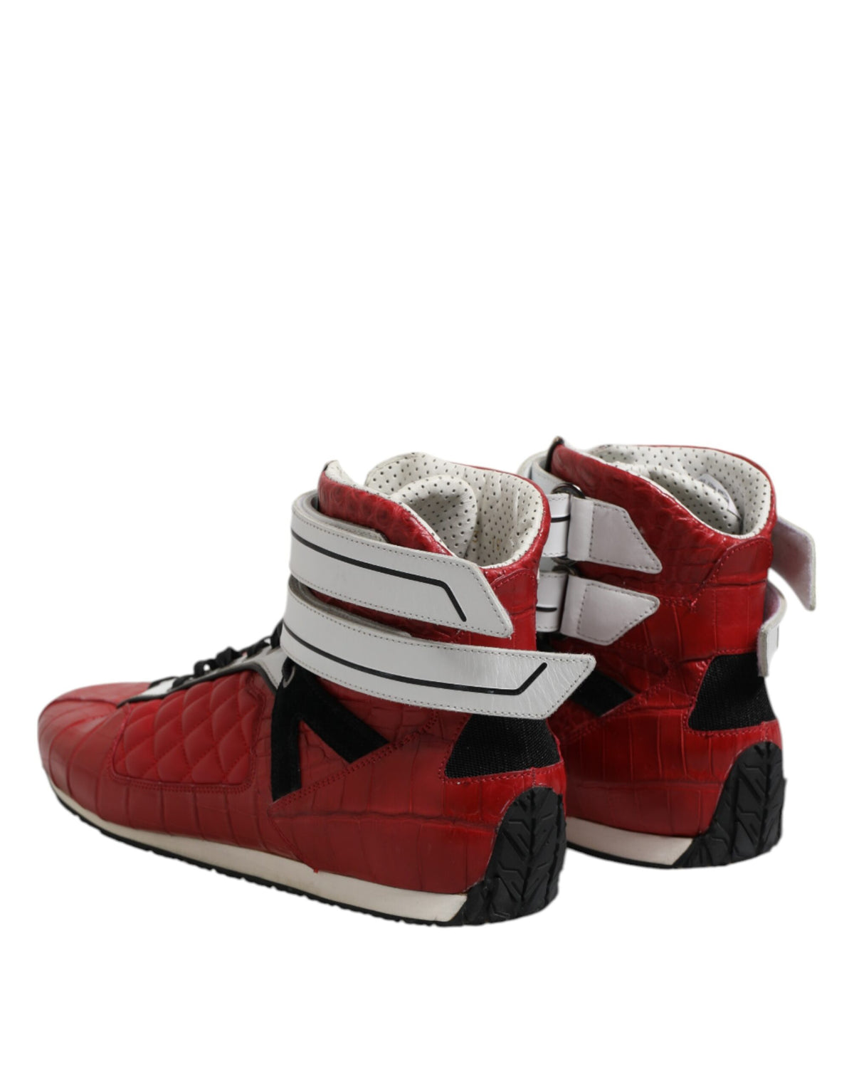 Indulge in the exquisite Dolce & Gabbana Red Quilted Leather Lace Up Sneakers, where Italian craftsmanship meets luxurious style, perfect for the discerning modern individual.