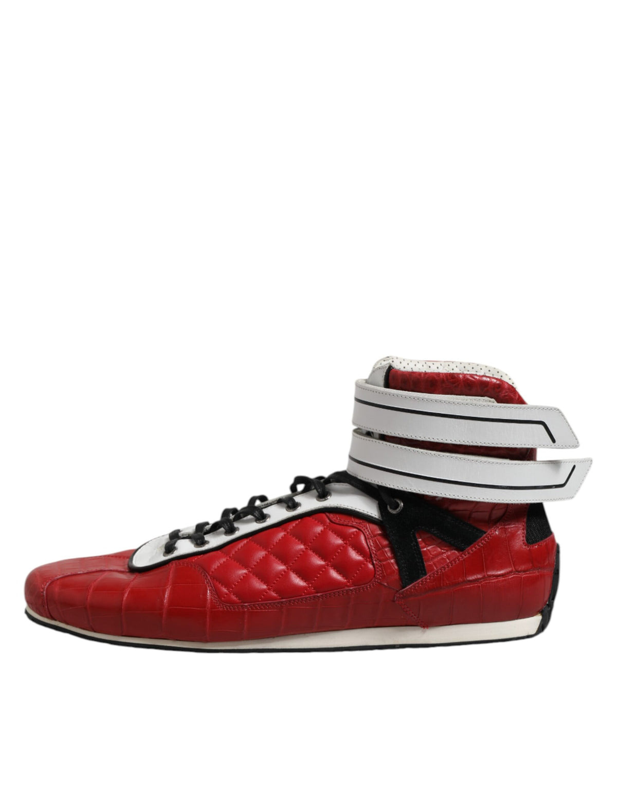 Indulge in the exquisite Dolce & Gabbana Red Quilted Leather Lace Up Sneakers, where luxurious craftsmanship meets timeless elegance, perfect for the discerning connoisseur.