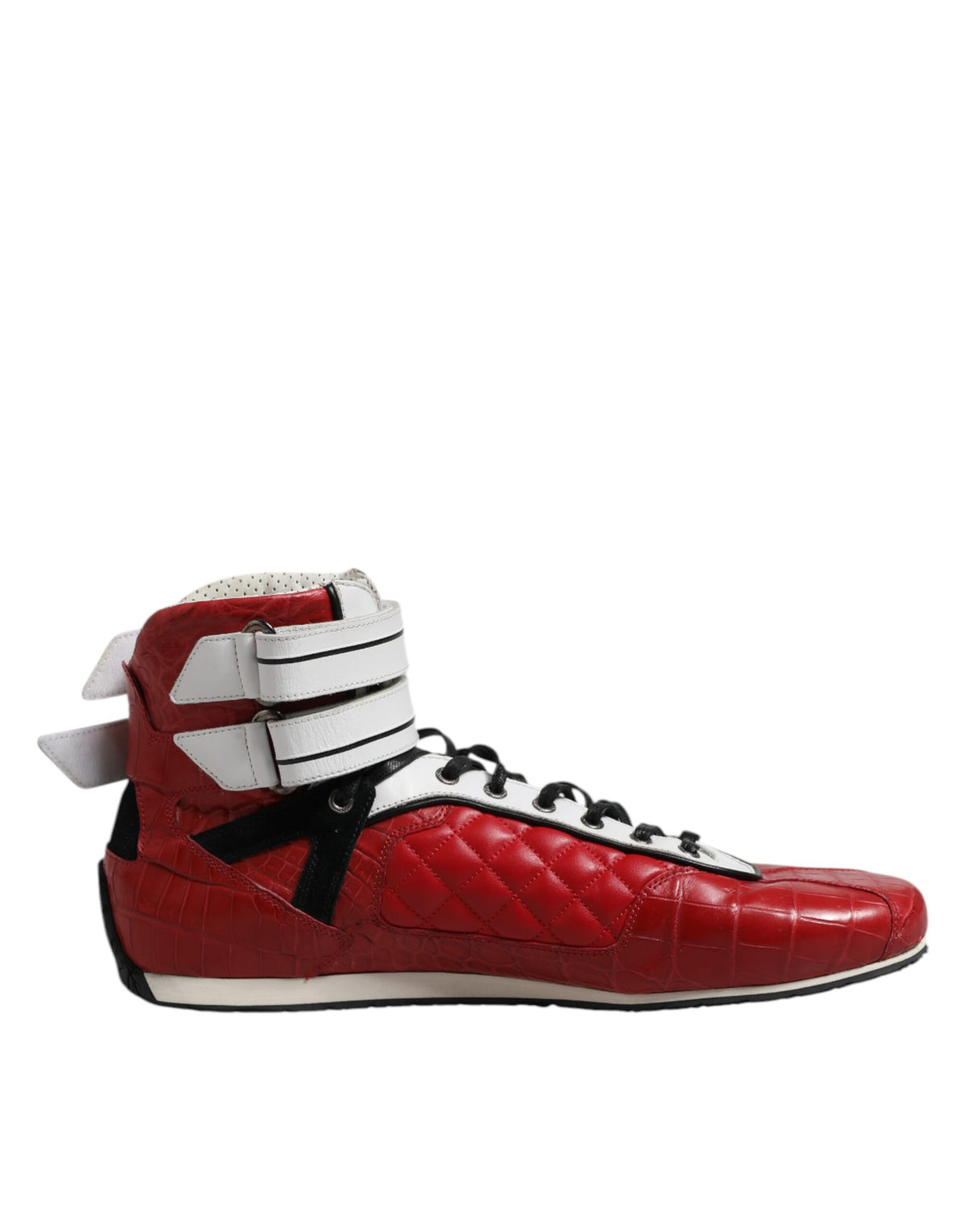 Indulge in the exquisite Dolce & Gabbana Red Quilted Leather Lace Up Sneakers, a timeless blend of Italian craftsmanship and luxurious comfort, perfect for the discerning individual.