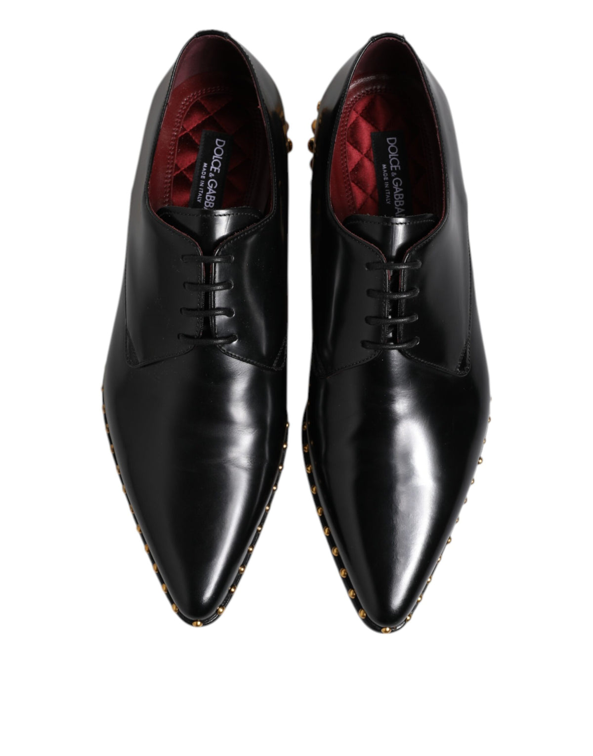 Discover the Dolce & Gabbana Black Leather Studded Derby Shoes, a masterpiece of Italian craftsmanship in luxurious calfskin, perfect for those who embody elegance and confidence.