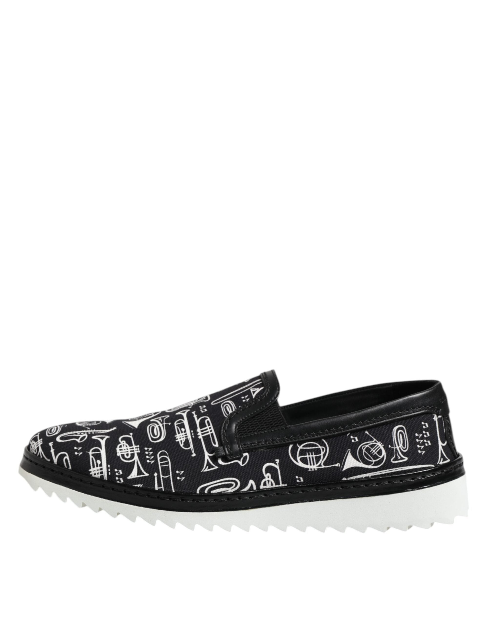 Dolce & Gabbana Black Slip On Printed Men Loafers Shoes
