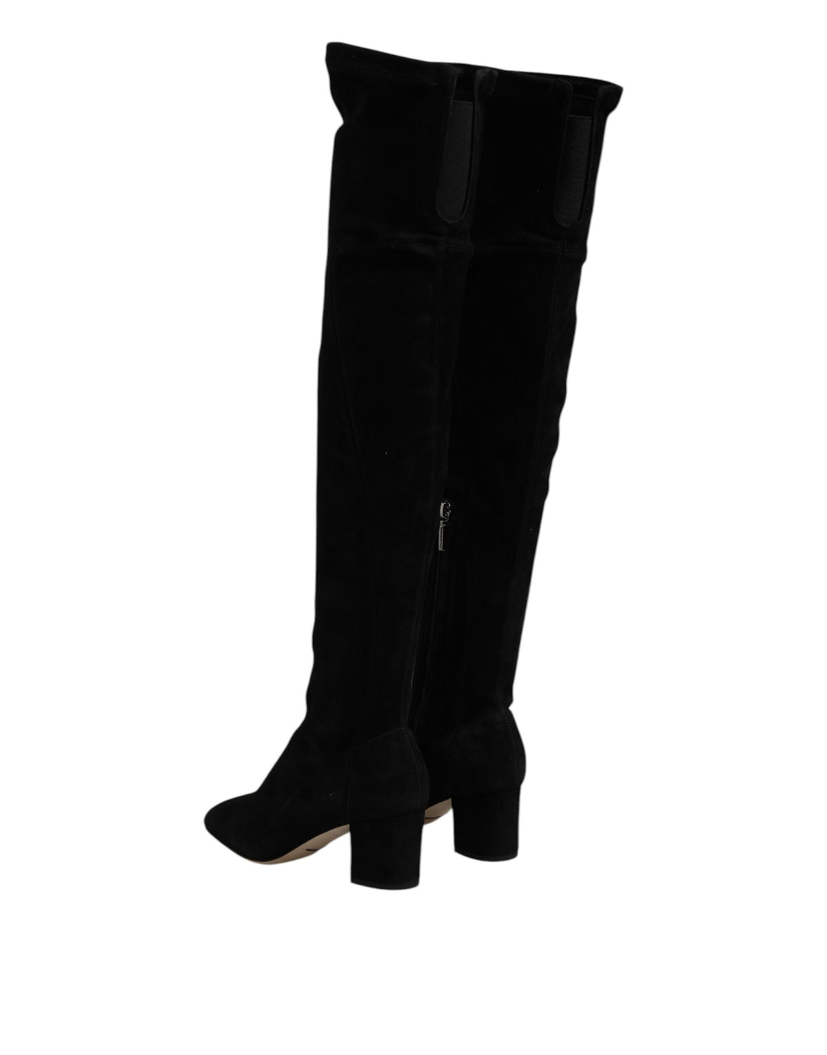 Indulge in the exquisite allure of Dolce & Gabbana's Black Suede Leather Knee High Boots, crafted from luxurious lamb leather for timeless elegance and unparalleled sophistication.