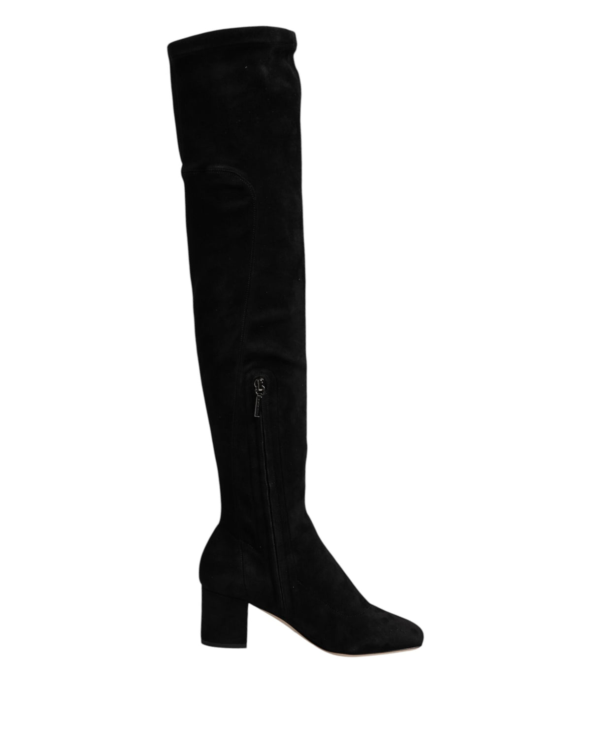 Indulge in the exquisite allure of Dolce & Gabbana's Black Suede Leather Knee High Boots, crafted from luxurious lamb leather for a timeless statement of elegance and sophistication.