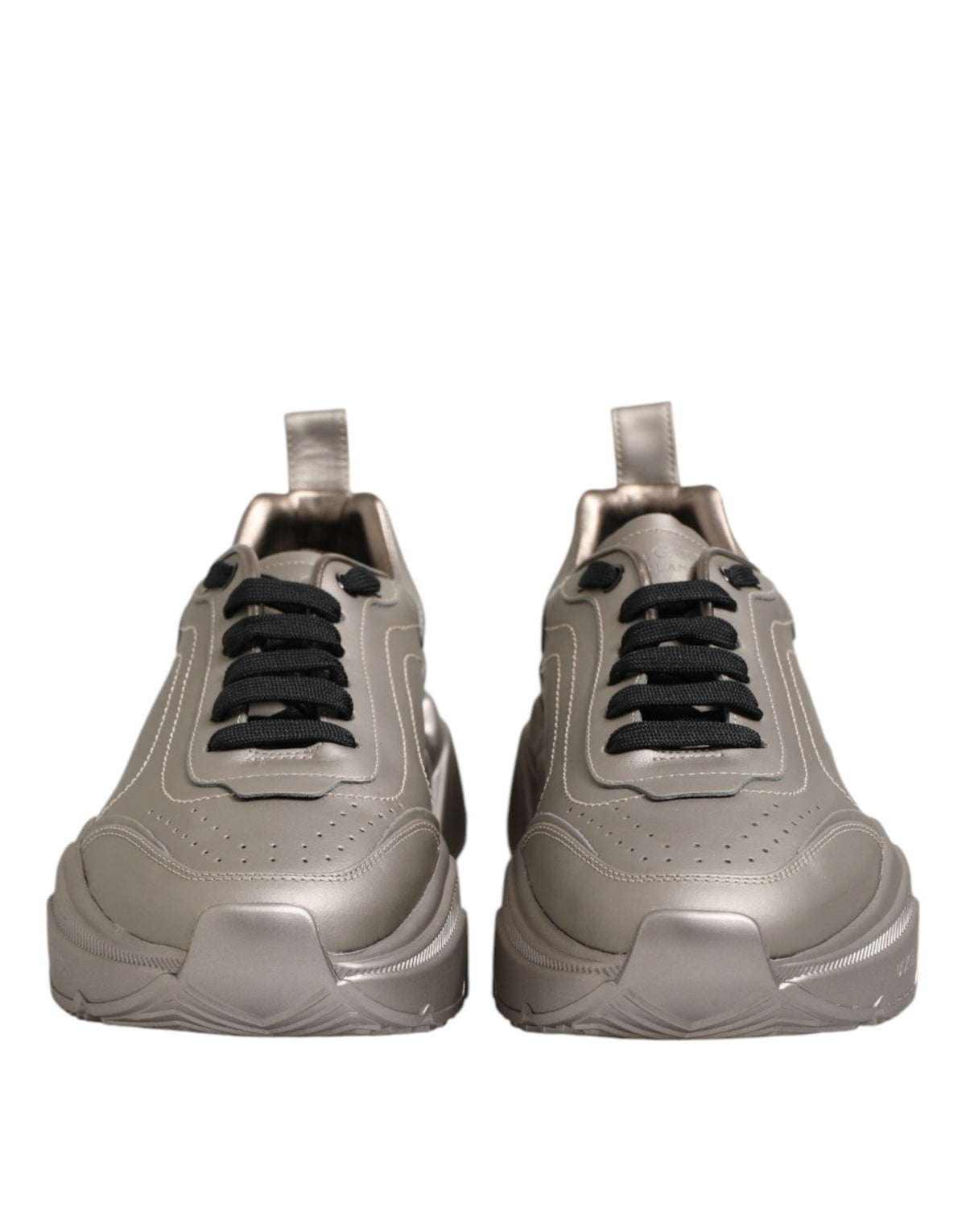 Experience the allure of Dolce & Gabbana Silver DAYMASTER sneakers, crafted from premium calf leather, embodying luxury and sophistication for the discerning connoisseur.