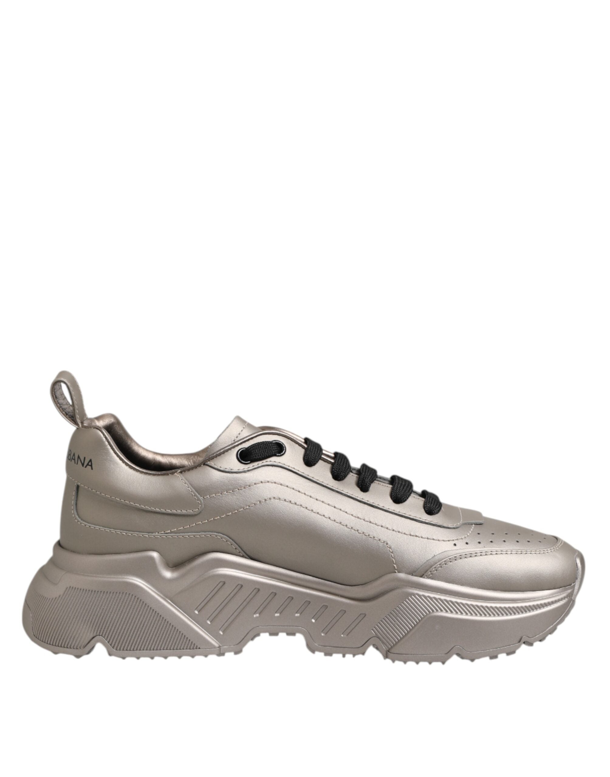 Elevate your style with Dolce & Gabbana Silver DAYMASTER sneakers, crafted from premium calf leather, embodying luxury and sophistication for the discerning connoisseur.