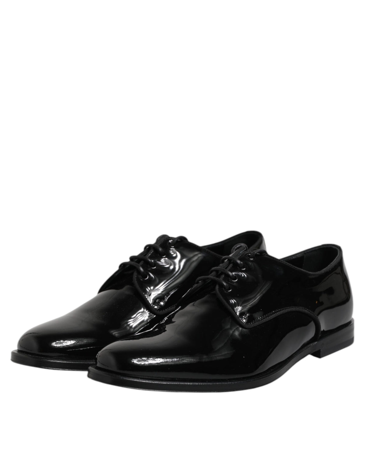 Experience the allure of Dolce & Gabbana's Black Patent Leather Derby Formal Dress Shoes, where exquisite craftsmanship meets timeless elegance, perfect for the discerning individual.