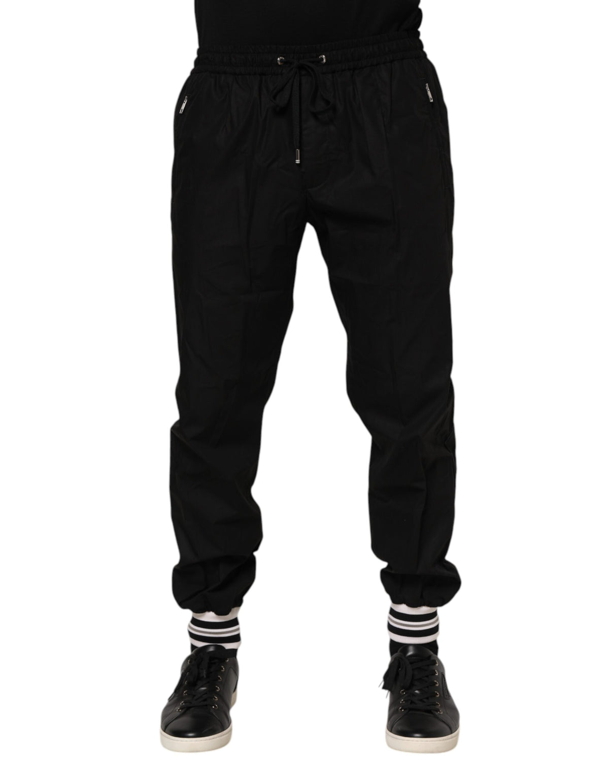 Dolce & Gabbana Black Cotton Logo Tape Jogger Pants Couture