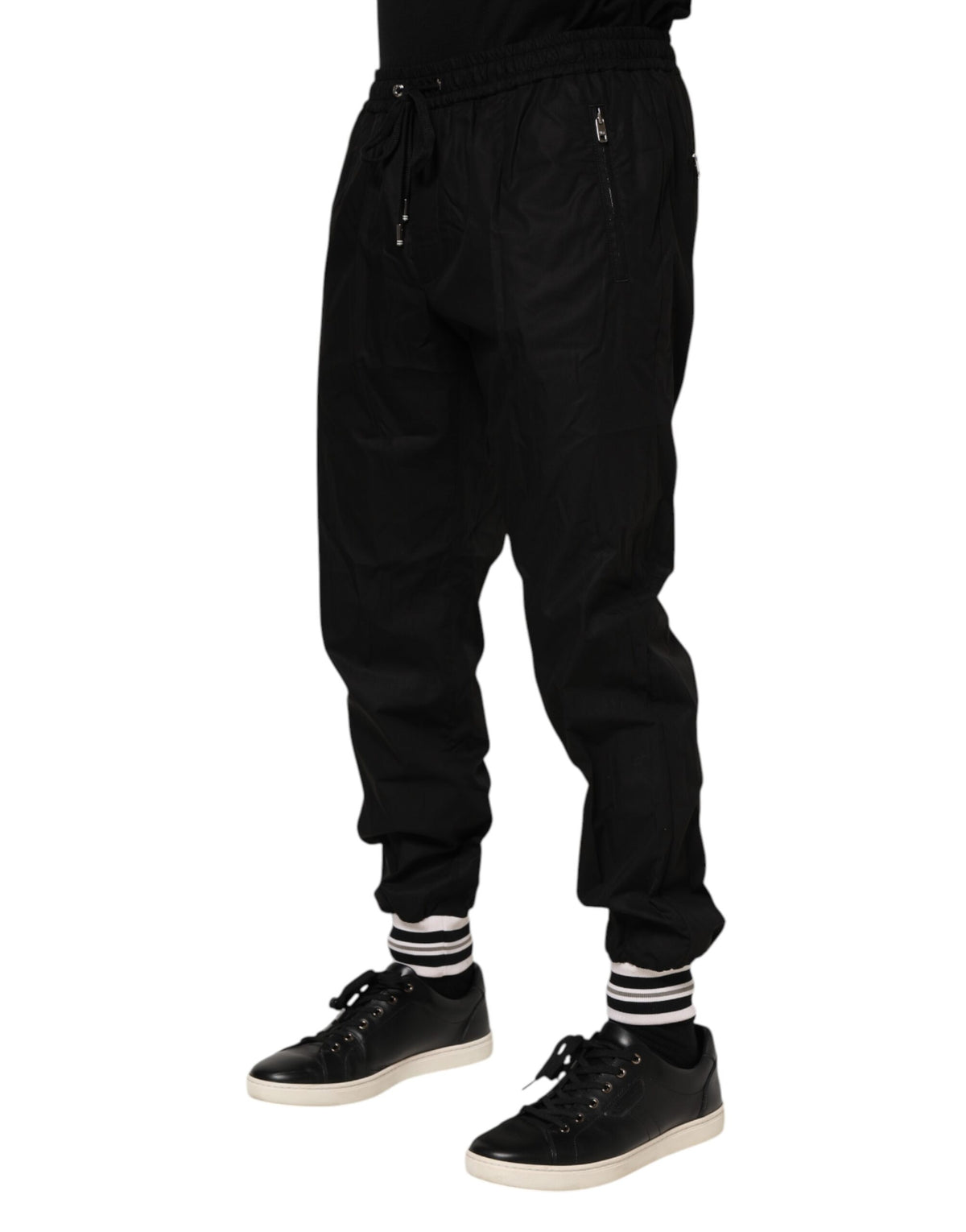 Dolce & Gabbana Black Cotton Logo Tape Jogger Pants Couture