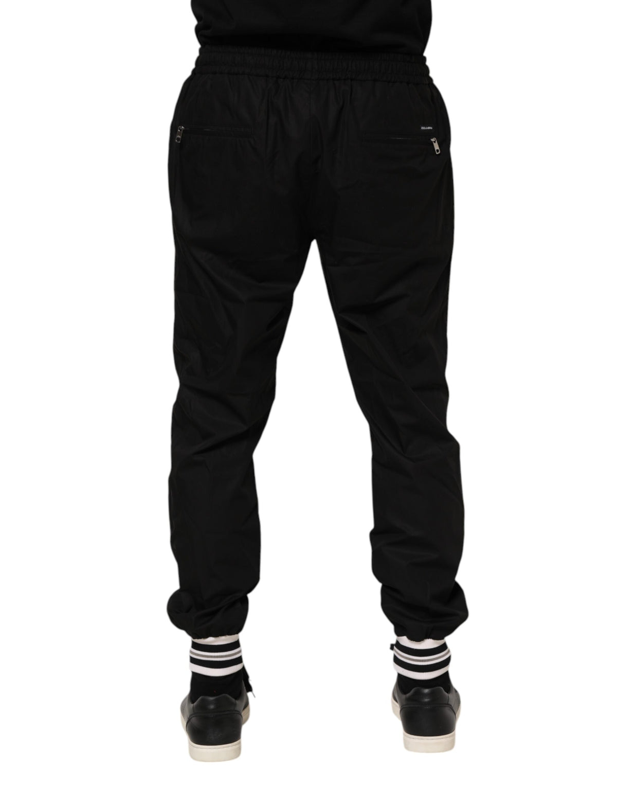 Dolce & Gabbana Black Cotton Logo Tape Jogger Pants Couture