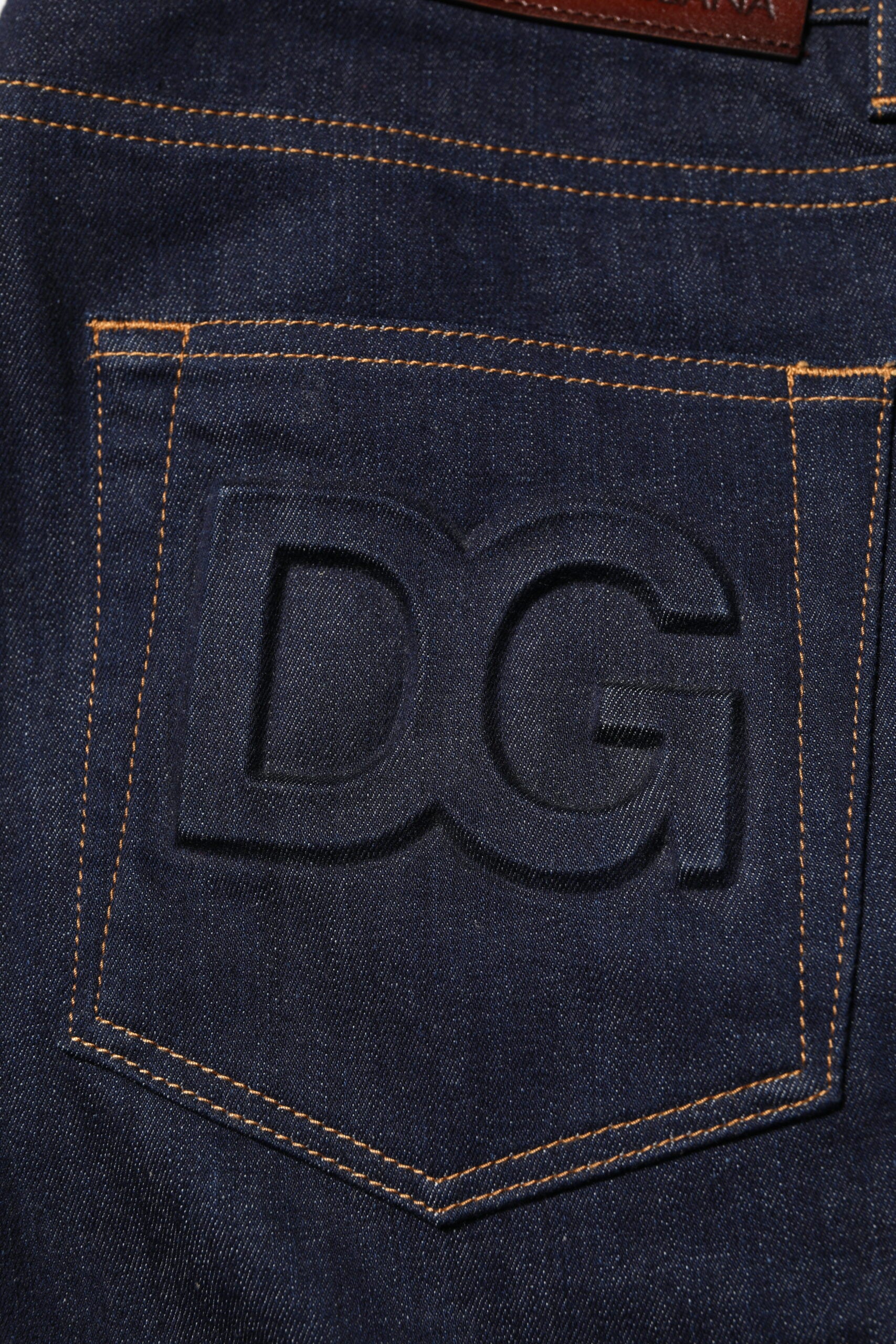 Dolce & Gabbana Dark Blue Cotton Logo Slim Fit Men Denim Jeans