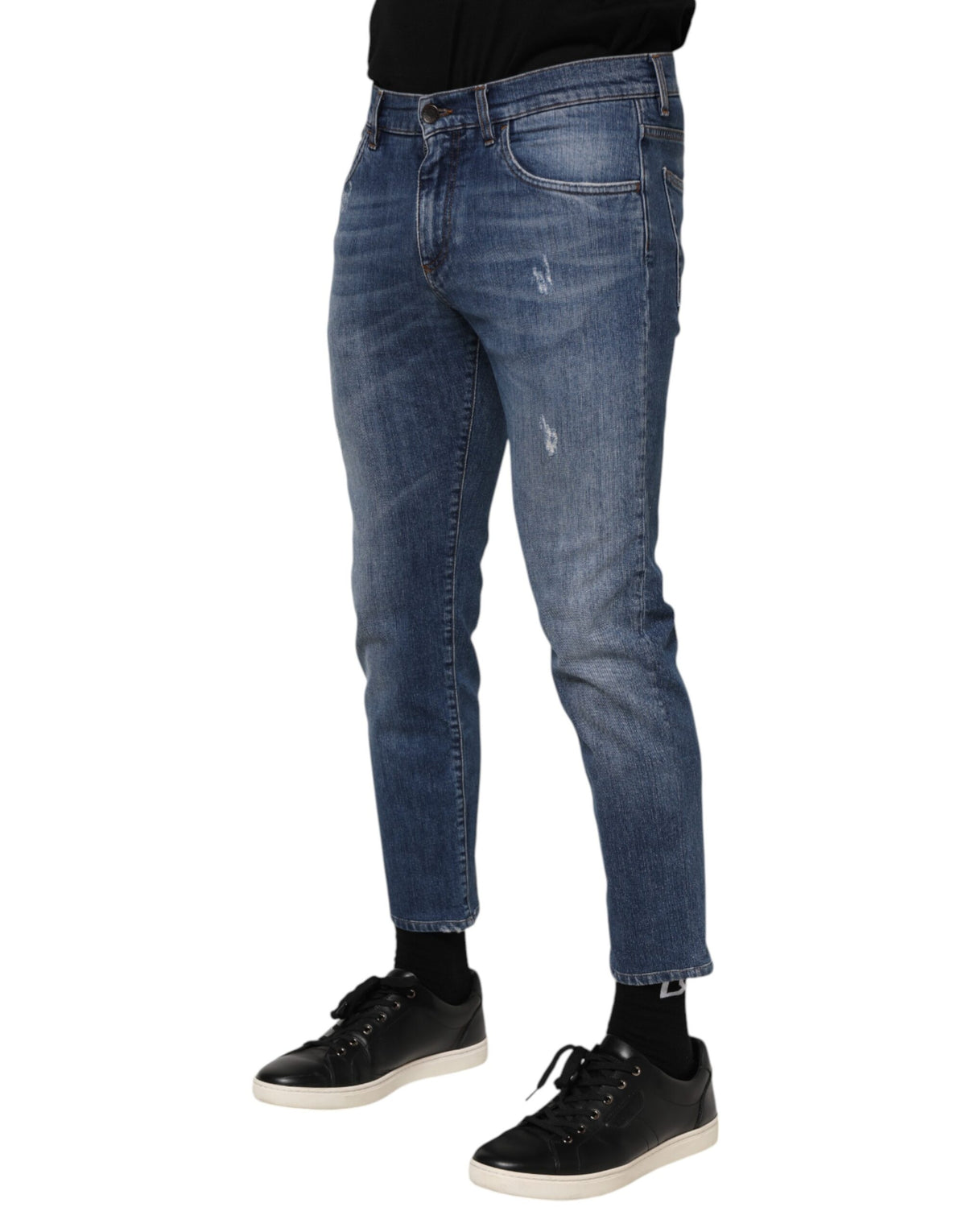 Dolce & Gabbana Blue Cotton Logo Plaque Denim Jeans - Luxury Redefined