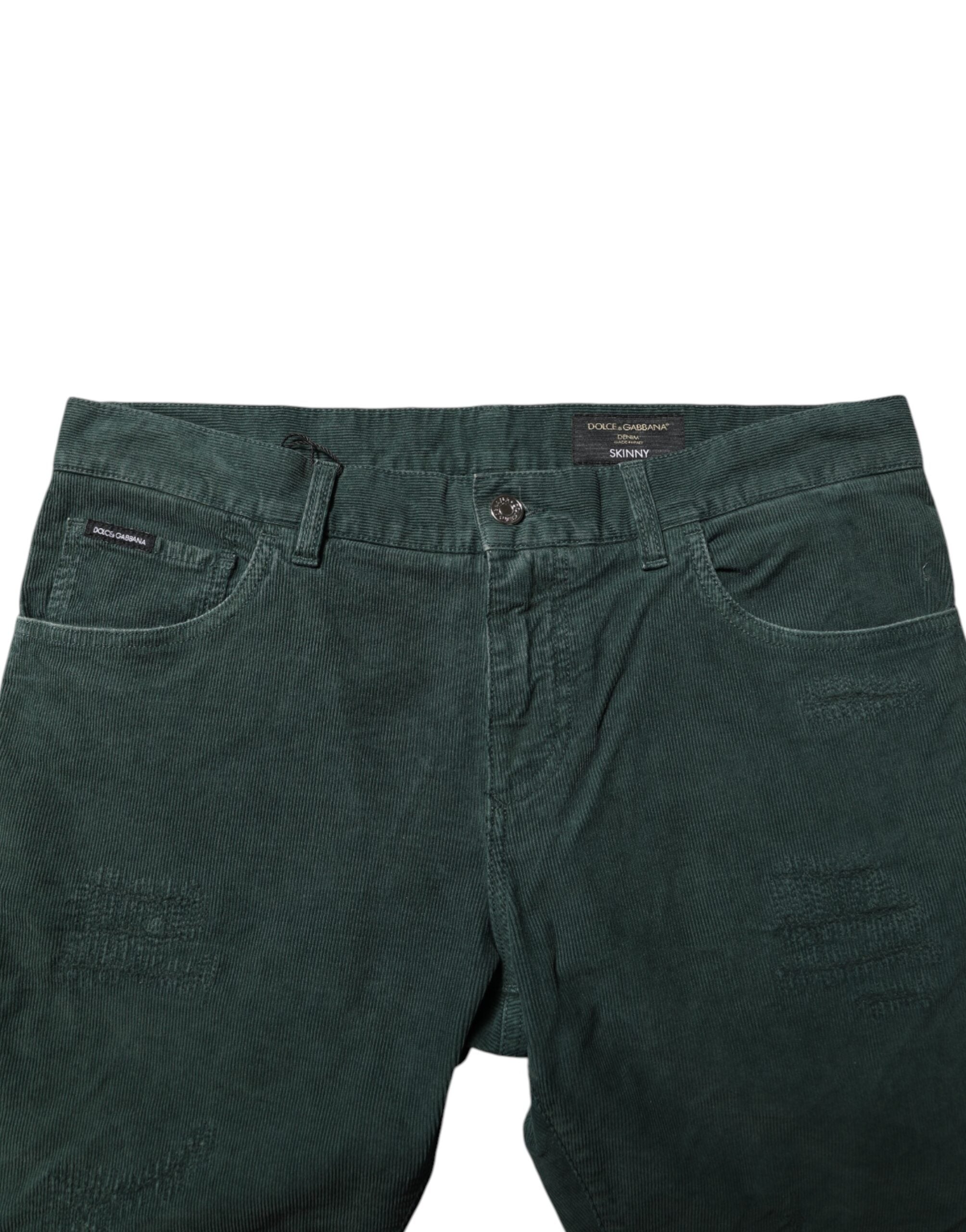 Dolce & Gabbana Green Cotton Corduroy Skinny Pants