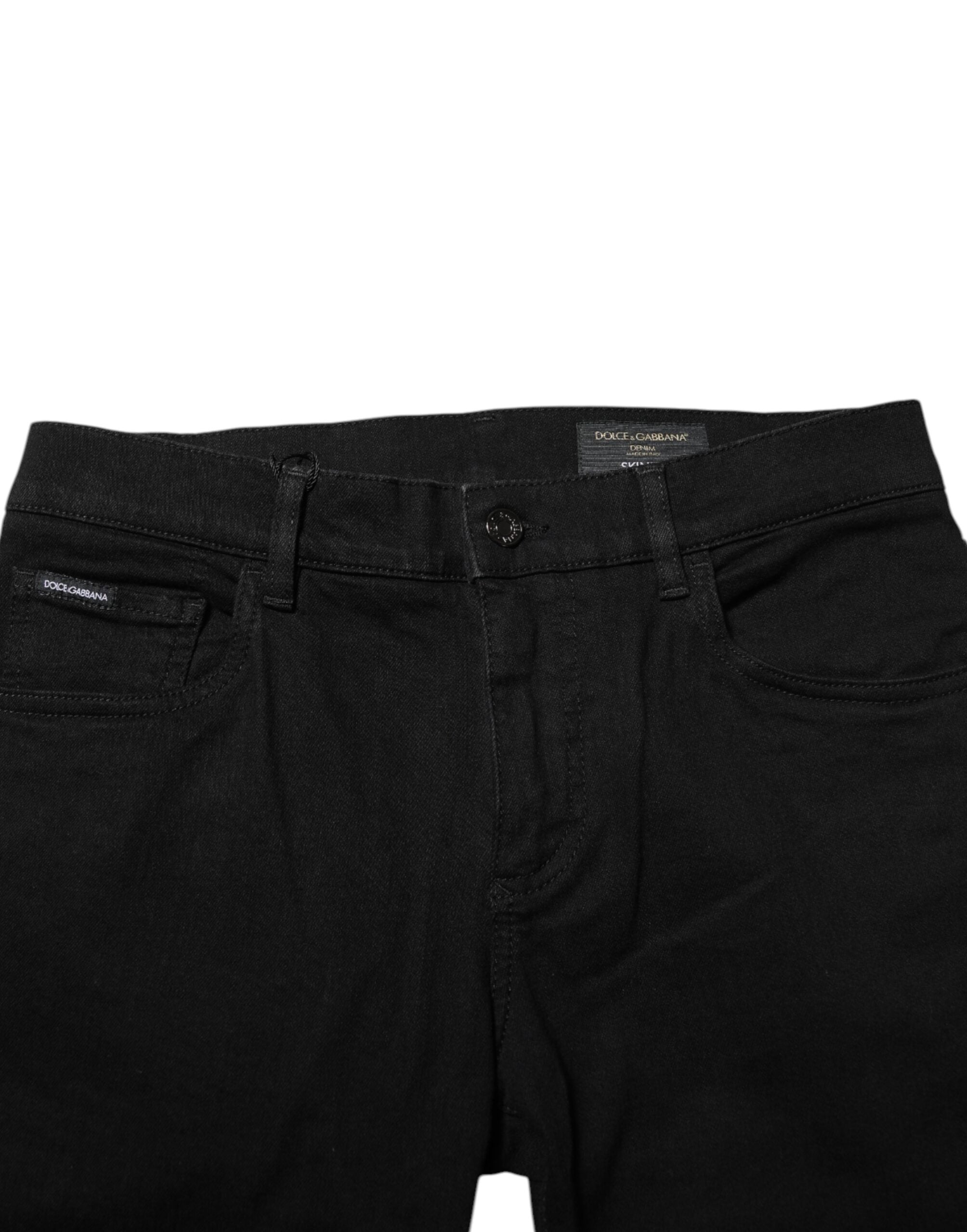 Dolce & Gabbana Dark Blue Cotton Logo Plaque GOLD Denim Jeans