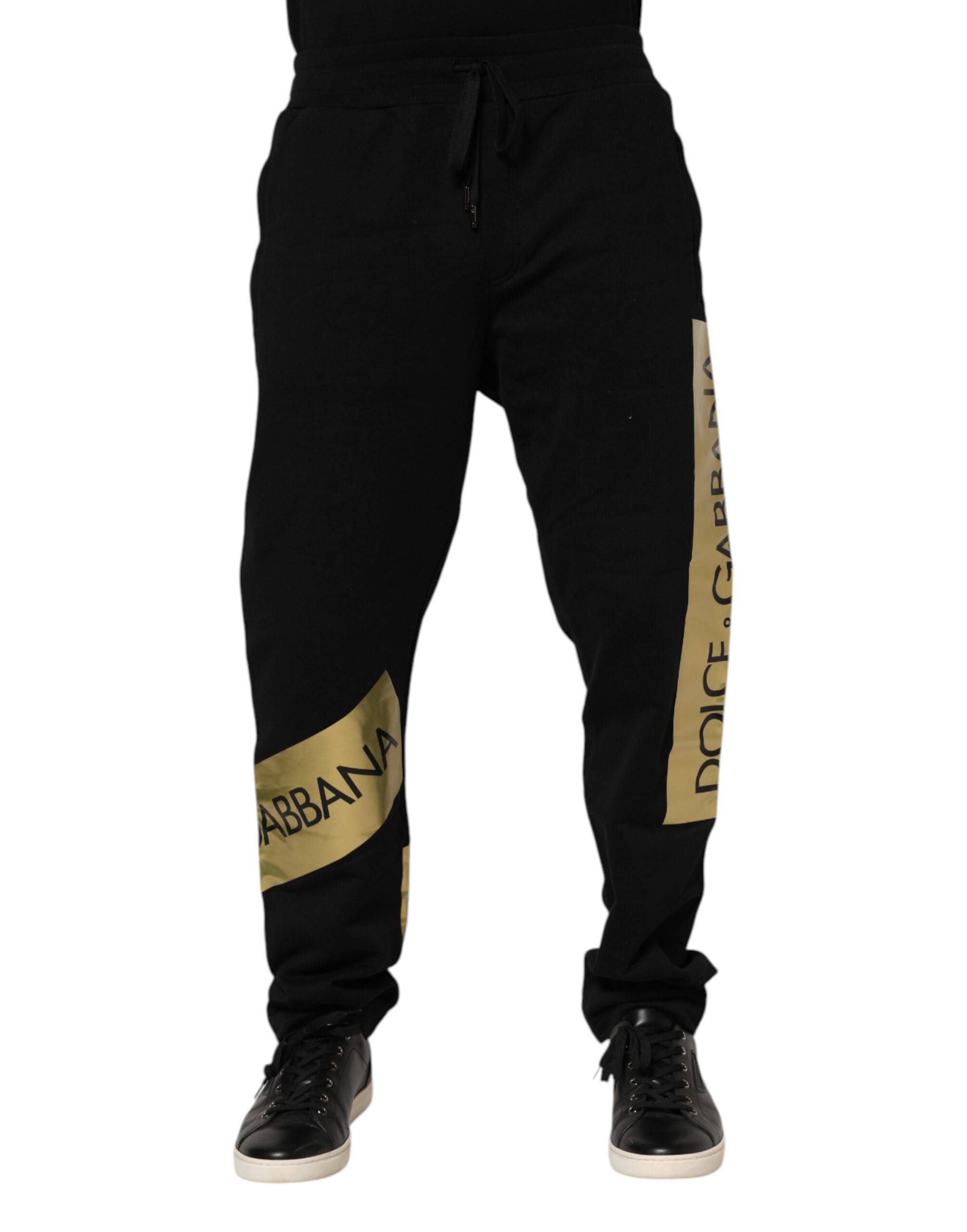 Dolce & Gabbana Black Cotton Logo Tape Jogger Pants Couture
