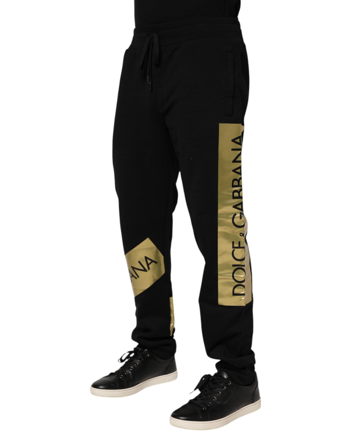 Dolce & Gabbana Black Cotton Logo Tape Jogger Pants Couture