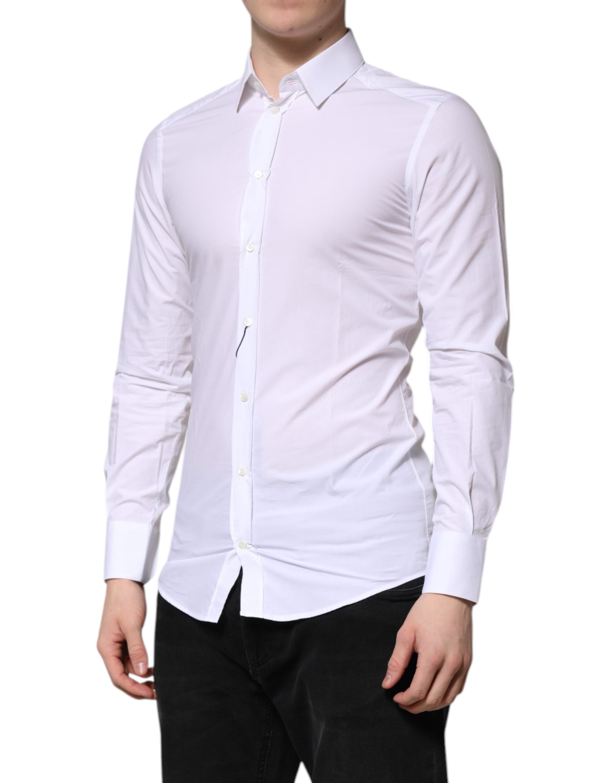 Dolce & Gabbana White Cotton GOLD Long Sleeves Formal Shirt