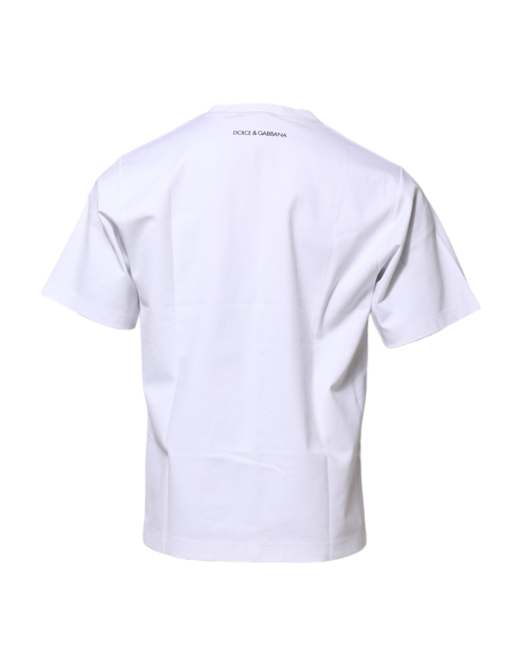 Dolce & Gabbana White Cotton Crew Neck Graphic Print T-shirt