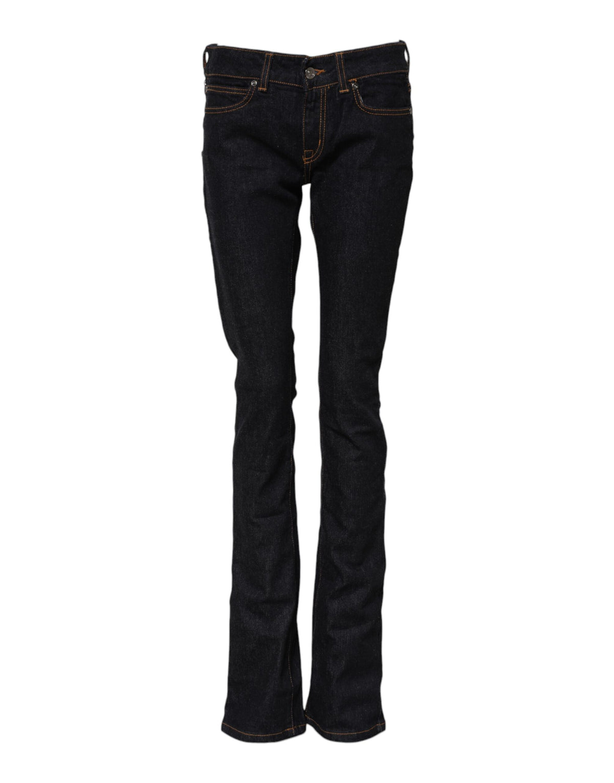 Elevate your wardrobe with GF Ferre's Dark Blue Cotton Mid Waisted Skinny Denim Jeans, where exquisite craftsmanship meets timeless luxury for the modern connoisseur.