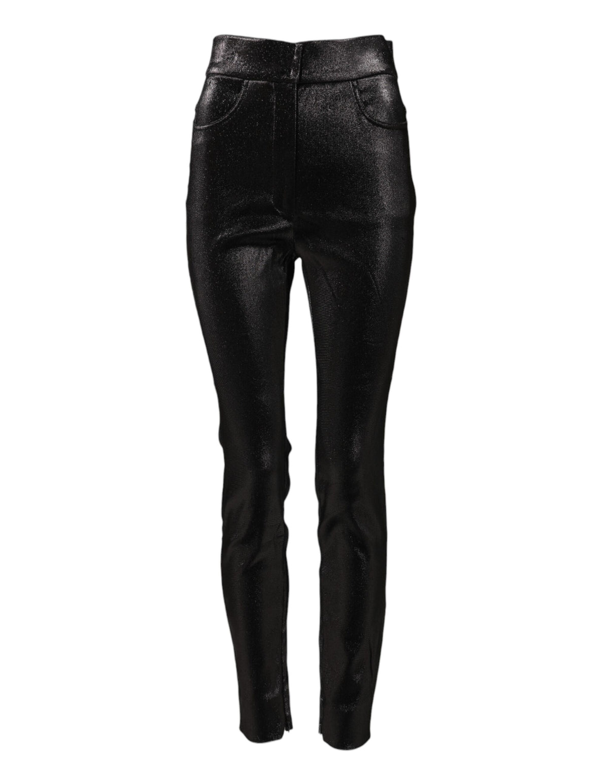 Elevate your wardrobe with Dolce & Gabbana's Black Cotton Stretch Silver Lurex Thread Pants, a luxurious blend of elegance and allure, crafted for the discerning individual.
