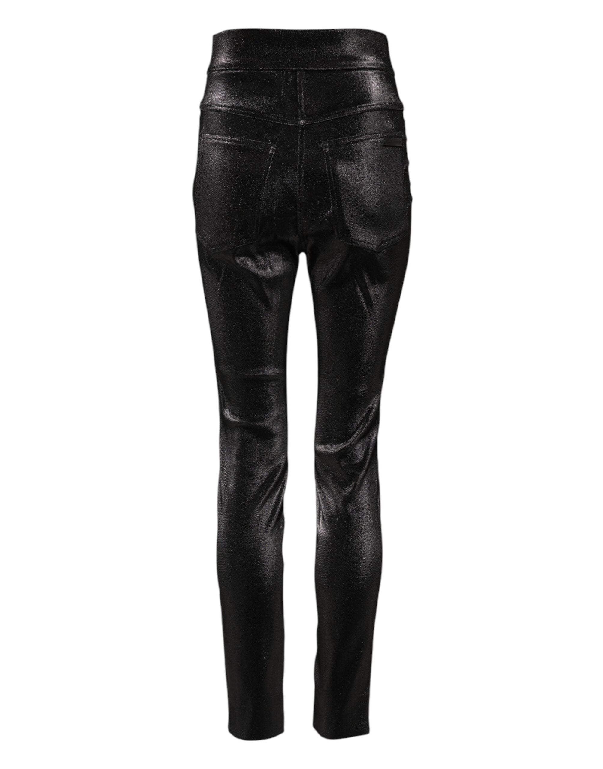 Dolce & Gabbana Black Cotton Stretch Silver Lurex Thread Pants
