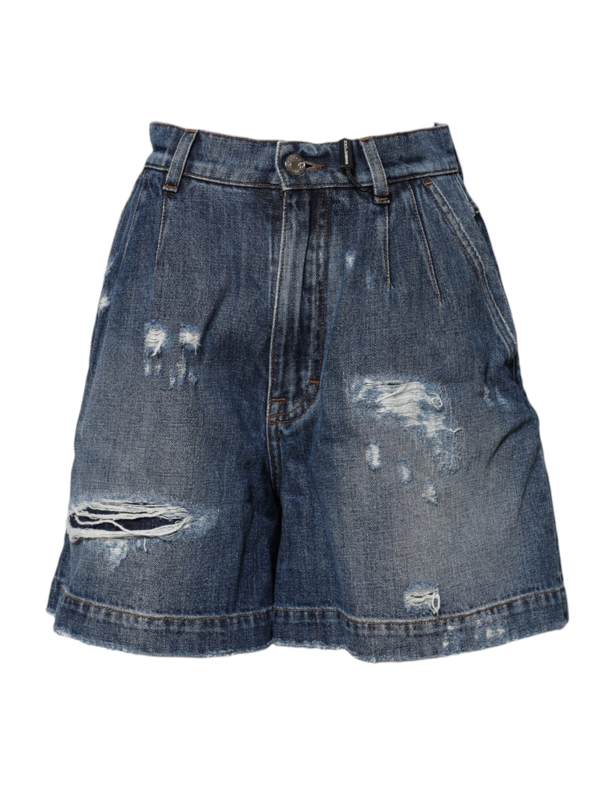 Indulge in the exquisite Dolce & Gabbana Blue Cotton Tattered Denim Bermuda Shorts, where unmatched craftsmanship meets contemporary luxury for the discerning individual.