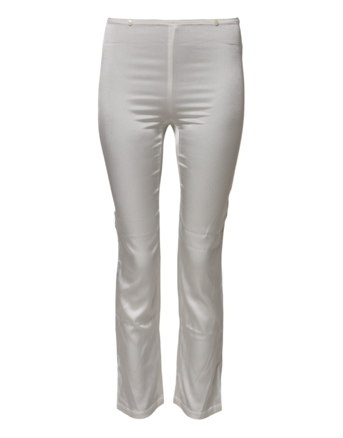 Elevate your wardrobe with Dolce & Gabbana's Ivory Silk Tapered High Waist Pants, a masterpiece of Italian craftsmanship that embodies luxury and sophisticated allure.