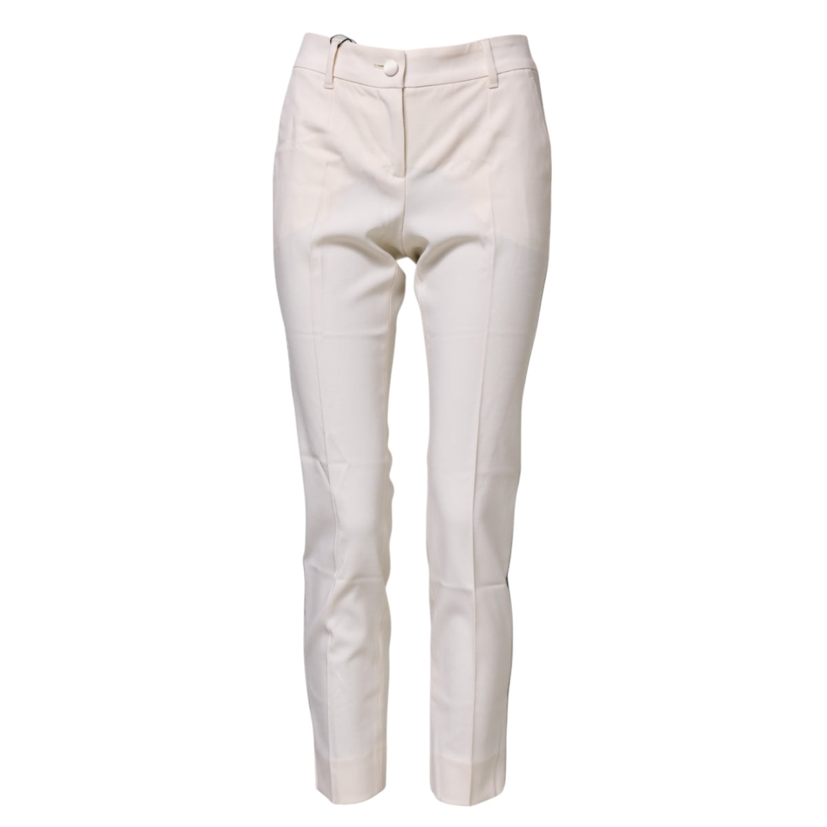 Indulge in the exquisite allure of Dolce & Gabbana's White Wool Tapered High Waist Pants, a masterpiece of Italian craftsmanship that redefines elegance and sophistication.