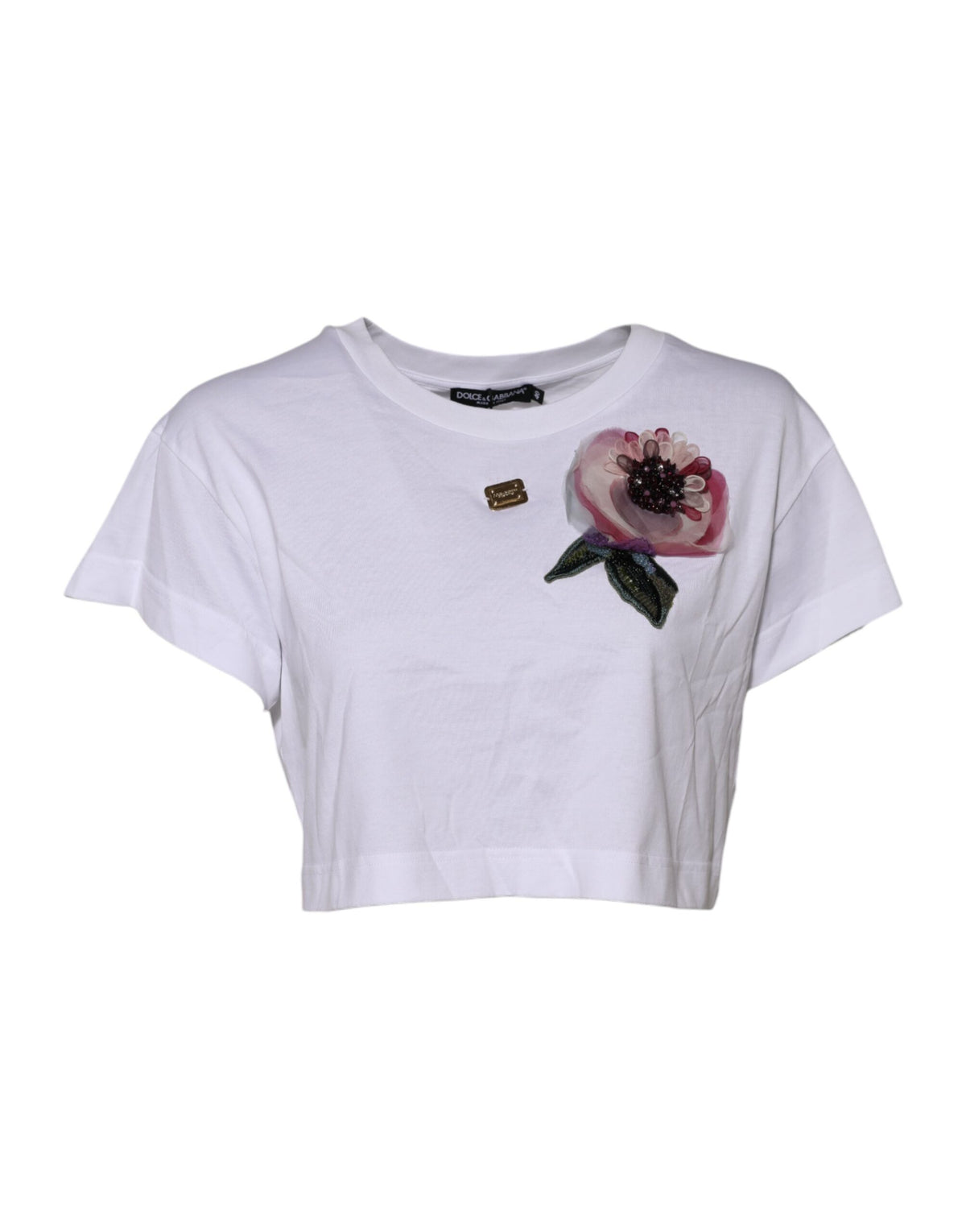 Indulge in the exquisite Dolce & Gabbana White Floral Lace Cropped T-shirt, crafted from 100% cotton, embodying luxury and sophistication for the discerning wardrobe.