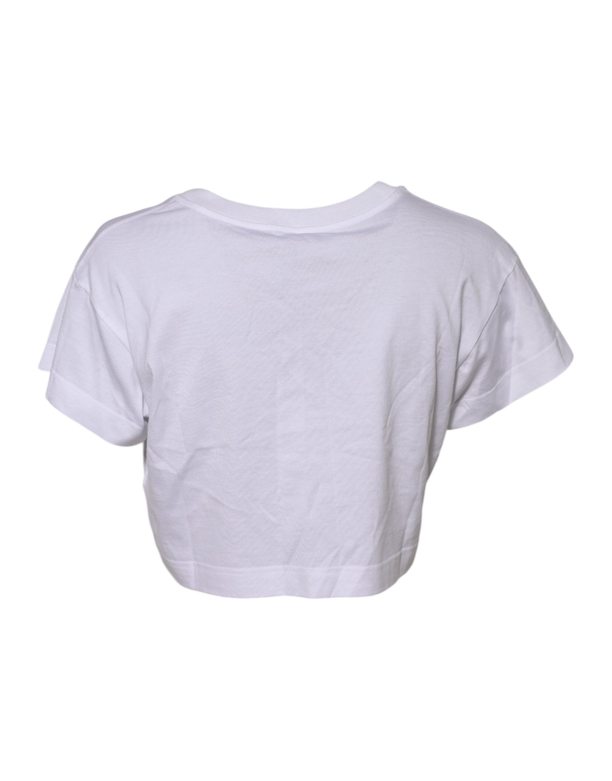 Indulge in the exquisite Dolce & Gabbana White Floral Lace Cropped T-shirt, crafted from 100% cotton, embodying luxury and timeless elegance for the discerning individual.