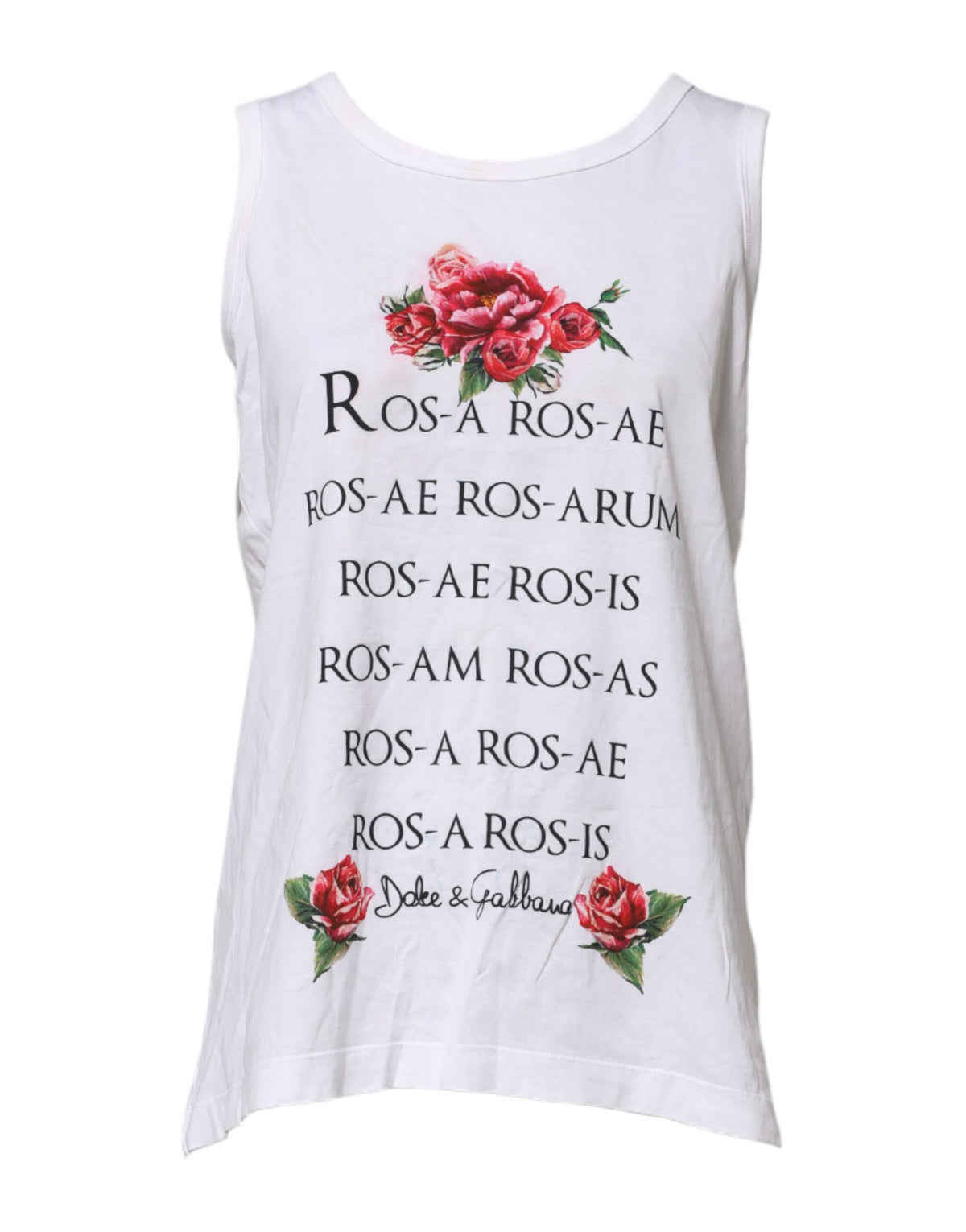 Indulge in the exquisite Dolce & Gabbana White Cotton Printed Sleeveless Round Neck Top, a masterpiece of Italian craftsmanship that embodies timeless elegance and sophisticated allure.
