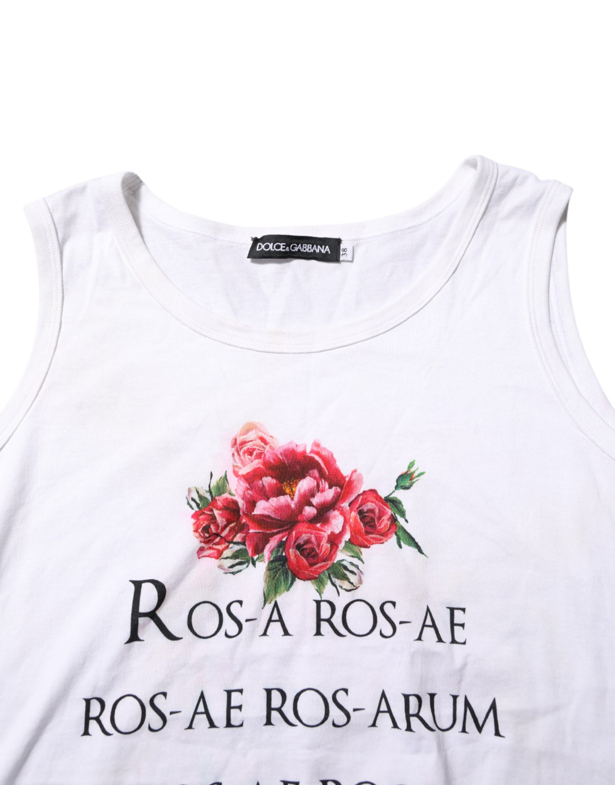 Indulge in the exquisite Dolce & Gabbana White Cotton Printed Sleeveless Round Neck Top, where Italian craftsmanship meets timeless elegance, perfect for the discerning individual.