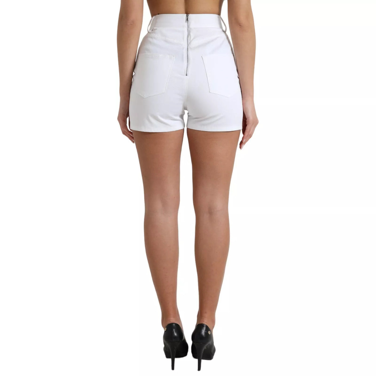 Elevate your wardrobe with Dolce & Gabbana's White Front Lace High Waist Hot Pants, a blend of Italian craftsmanship and luxurious cotton for timeless allure.