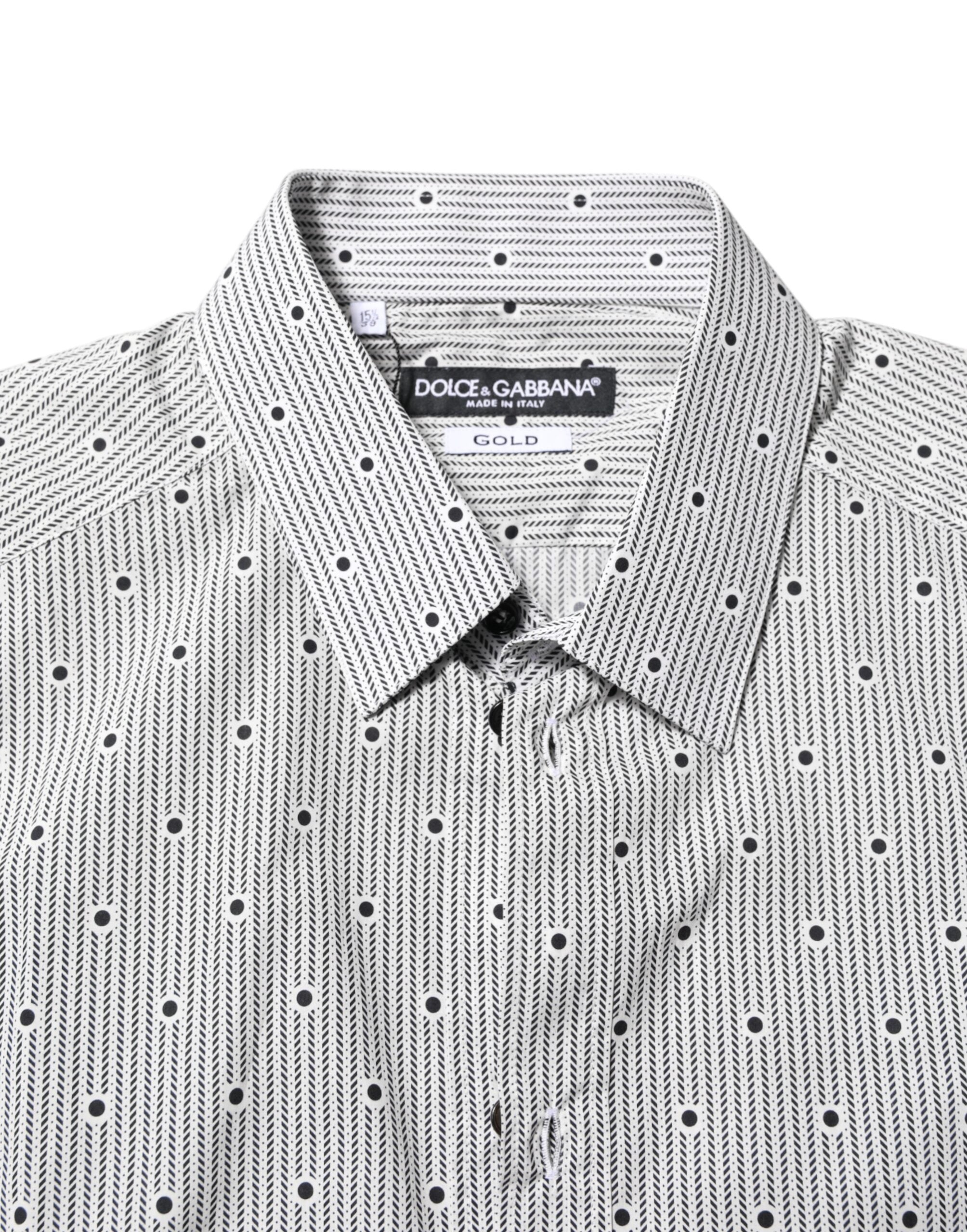 Dolce & Gabbana Gray Dotted Semi Fitted GOLD Men Formal Shirt