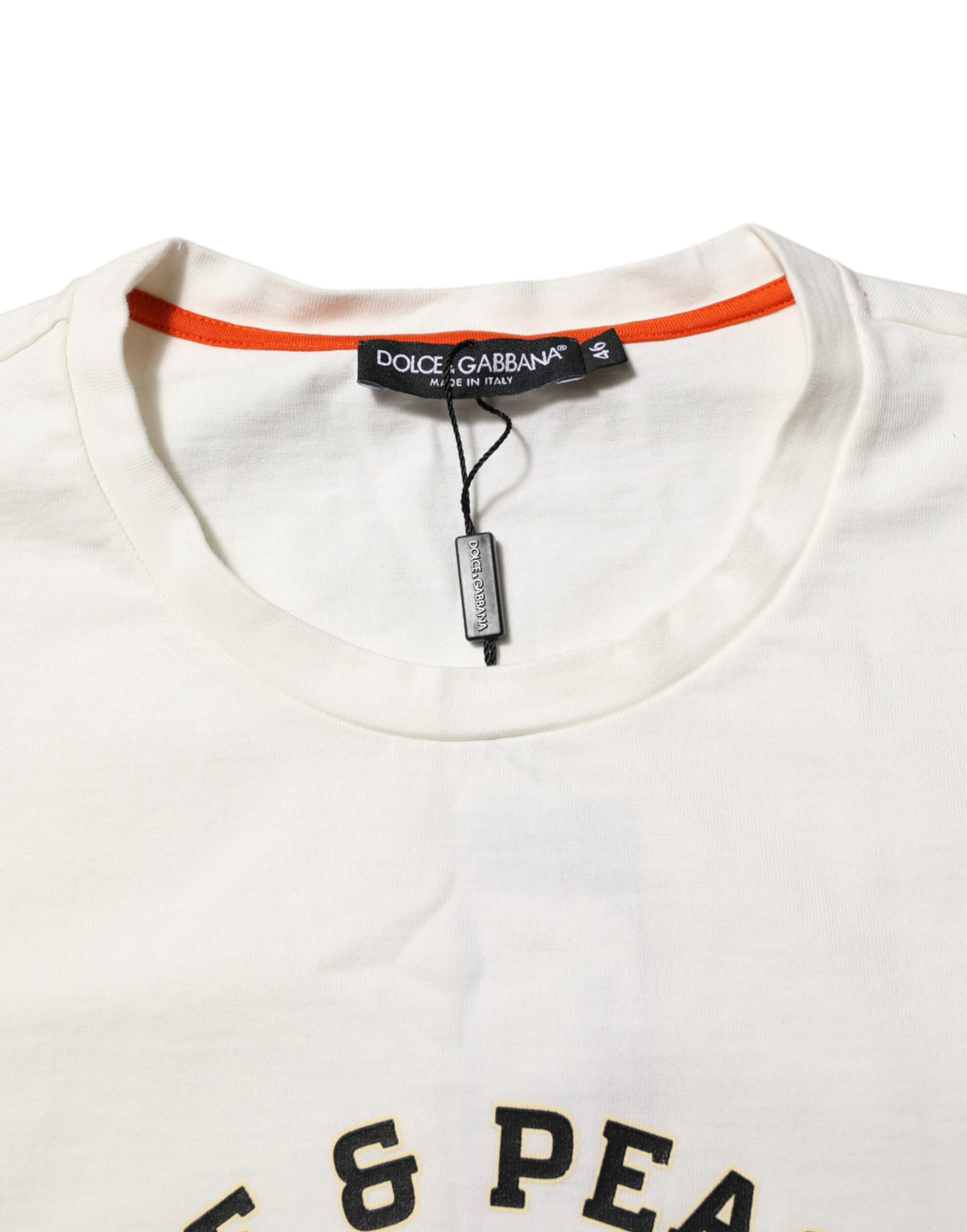 Elevate your wardrobe with the Dolce & Gabbana White Love Peace T-shirt, a masterpiece of Italian craftsmanship in luxurious cotton, embodying timeless elegance and sophistication.