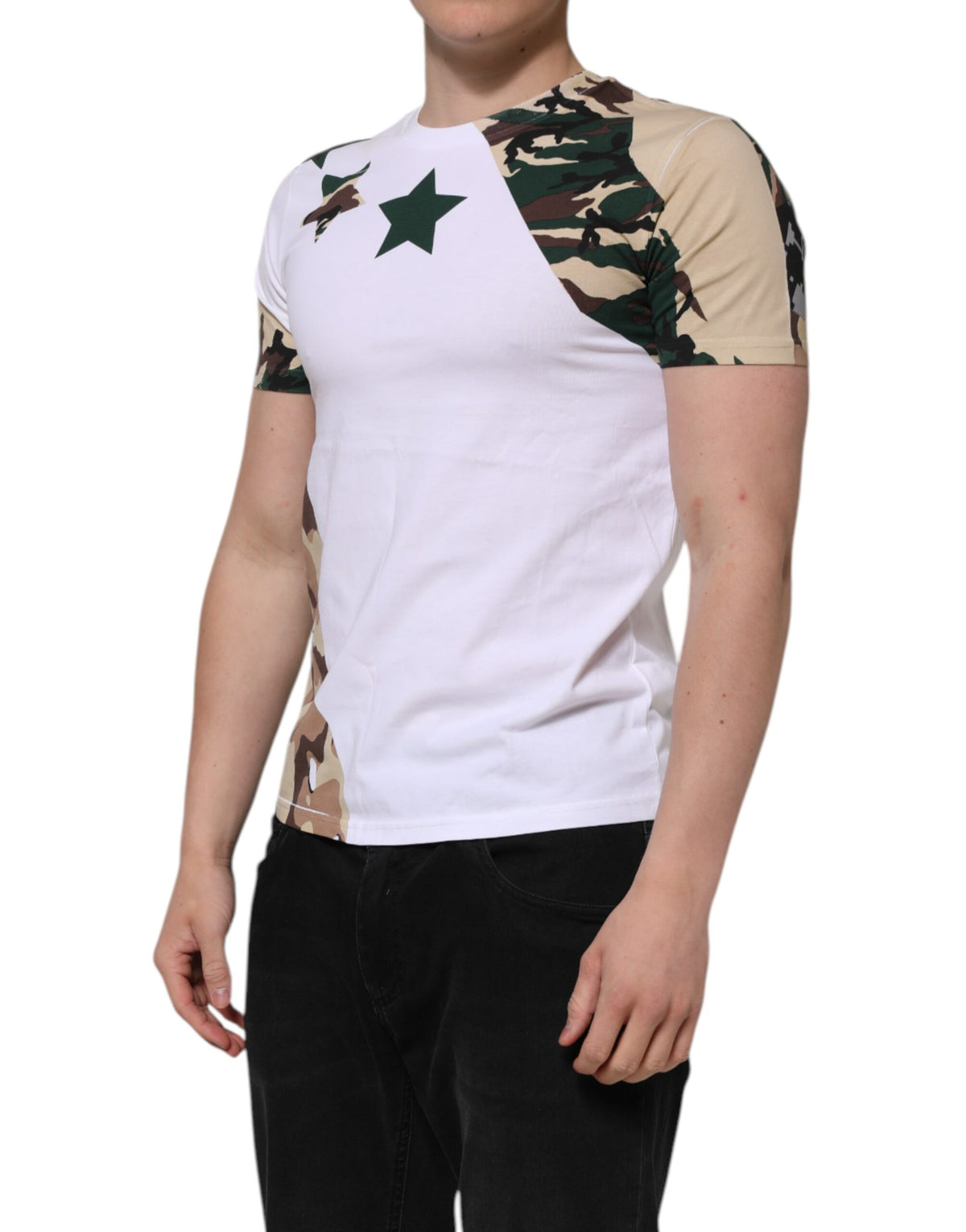 Elevate your style with the Dolce & Gabbana White Camouflage Cotton Men Crew Neck T-shirt, a luxurious blend of comfort and sophistication, crafted in Italy for the discerning individual.