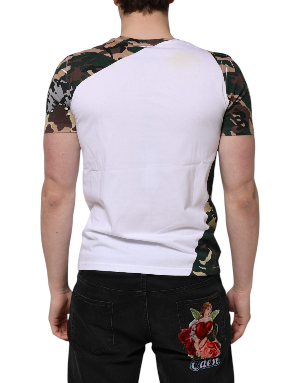 Indulge in the exquisite Dolce & Gabbana White Camouflage Cotton Crew Neck T-shirt, where luxurious craftsmanship meets contemporary allure, perfect for the discerning individual.