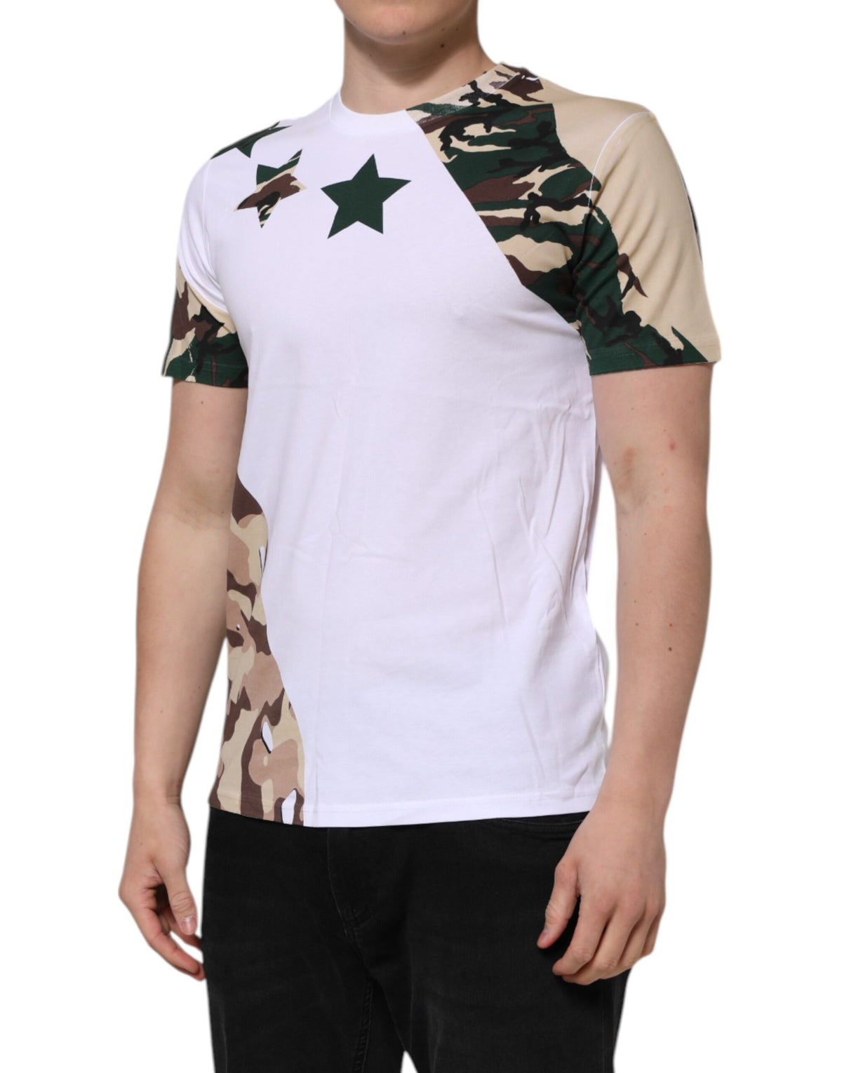 Experience the allure of Dolce & Gabbana's White Camouflage Cotton Crew Neck T-shirt, where luxurious craftsmanship meets timeless elegance, perfect for the discerning individual.