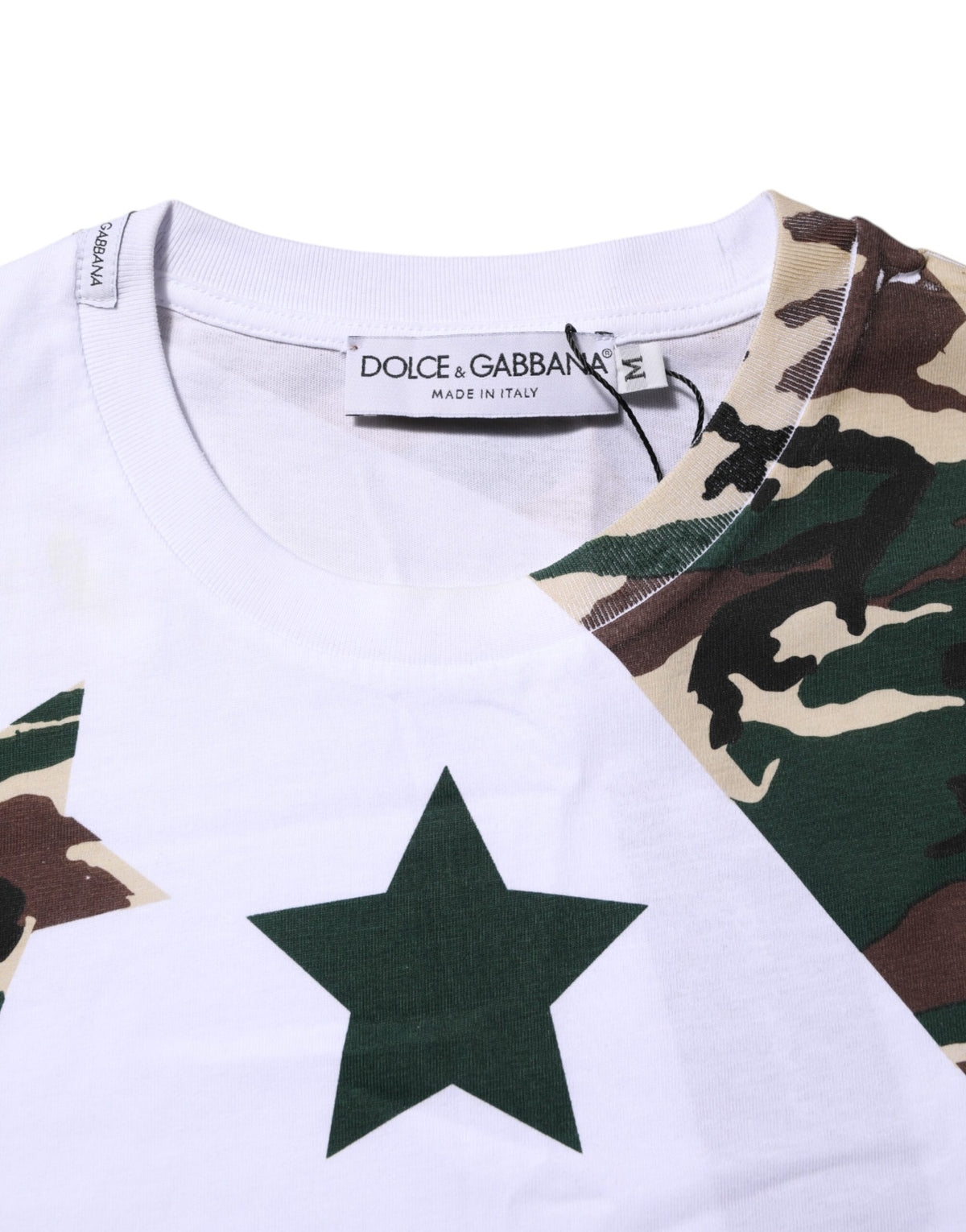 Elevate your wardrobe with the Dolce & Gabbana White Camouflage Cotton Men Crew Neck T-shirt, a masterpiece of Italian craftsmanship that embodies timeless luxury and effortless style.