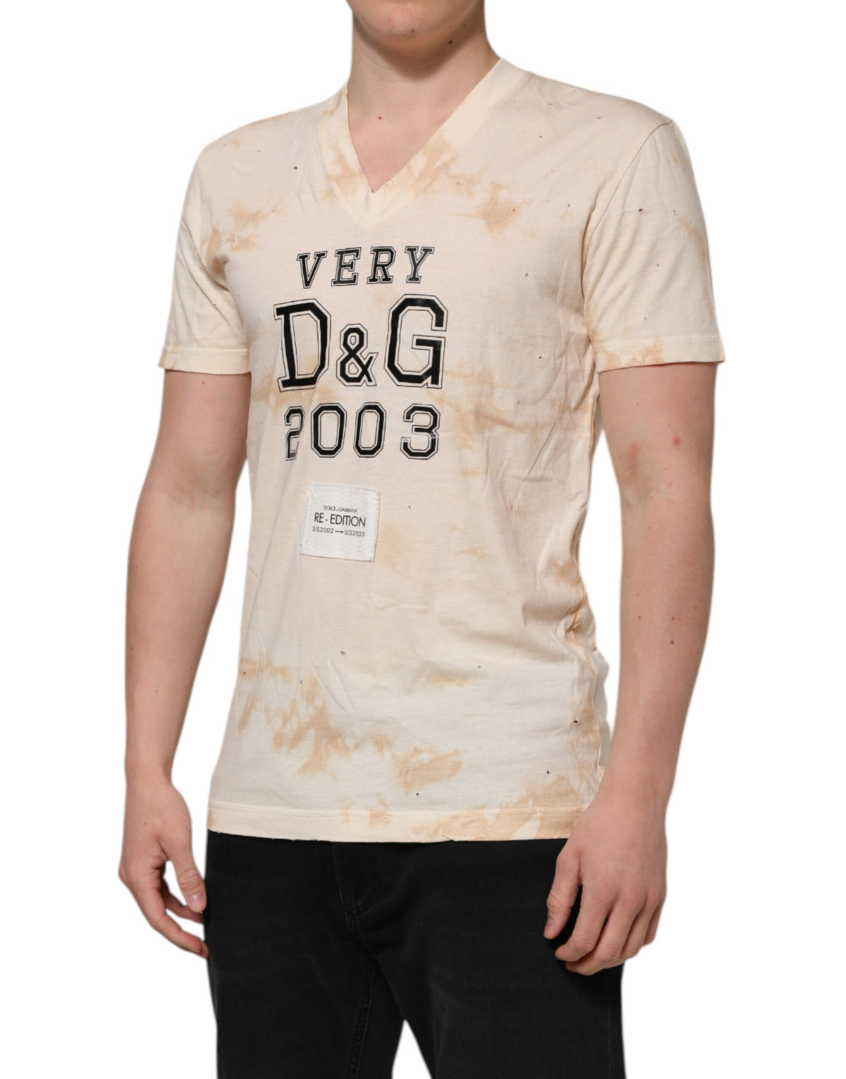 Elevate your wardrobe with the Dolce & Gabbana Beige Logo Print Short Sleeve V-neck T-shirt, a luxurious 100% cotton essential, meticulously crafted in Italy for timeless elegance.