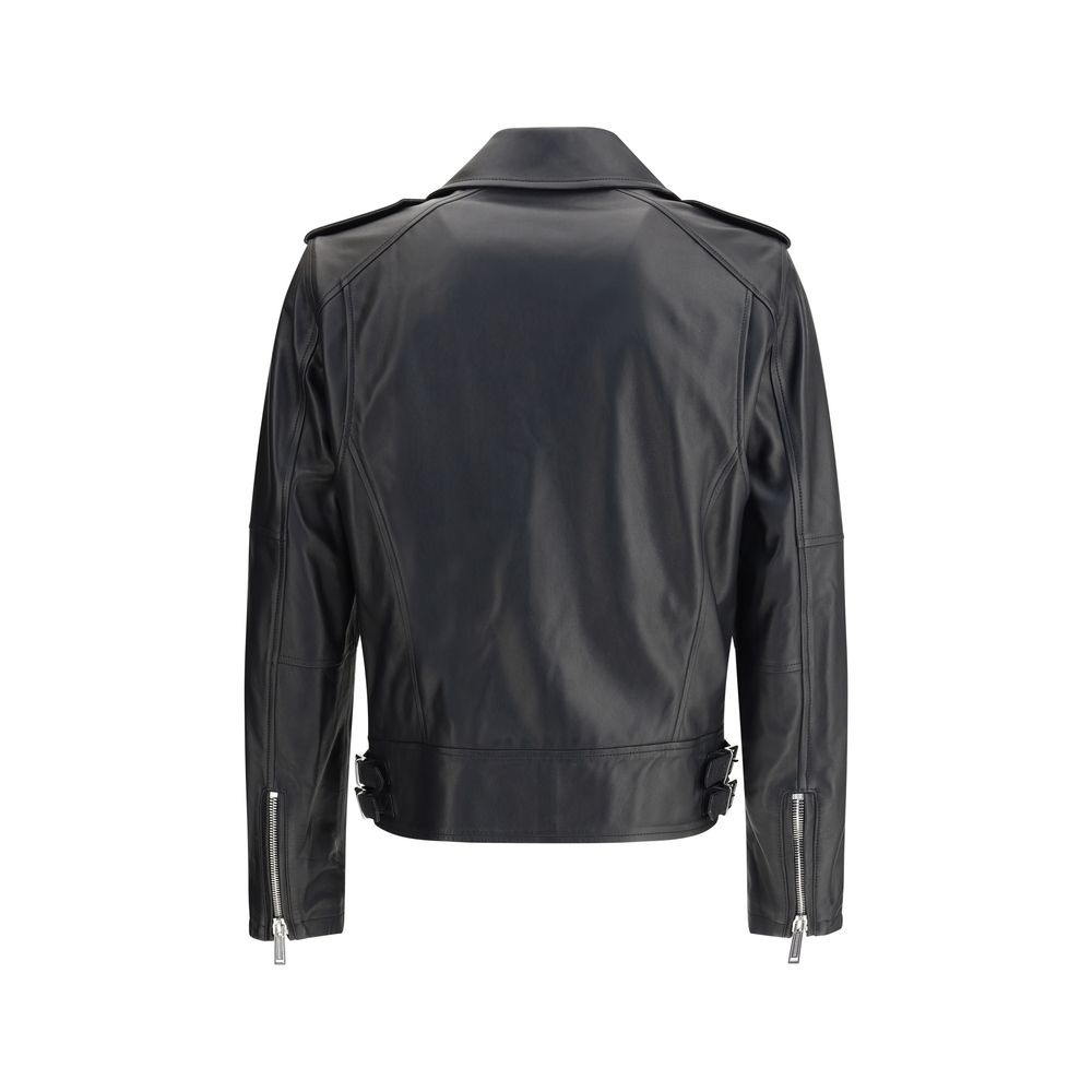 Dsquared² luxury black leather biker jacket back angle