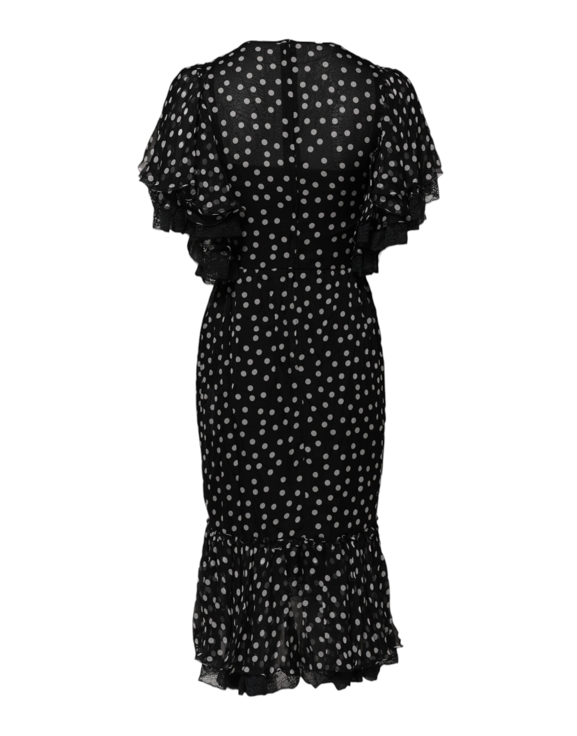 Indulge in the exquisite Dolce & Gabbana Black White Lace Polka Dot Chiffon Dress, where luxurious silk meets timeless elegance, perfect for unforgettable moments.
