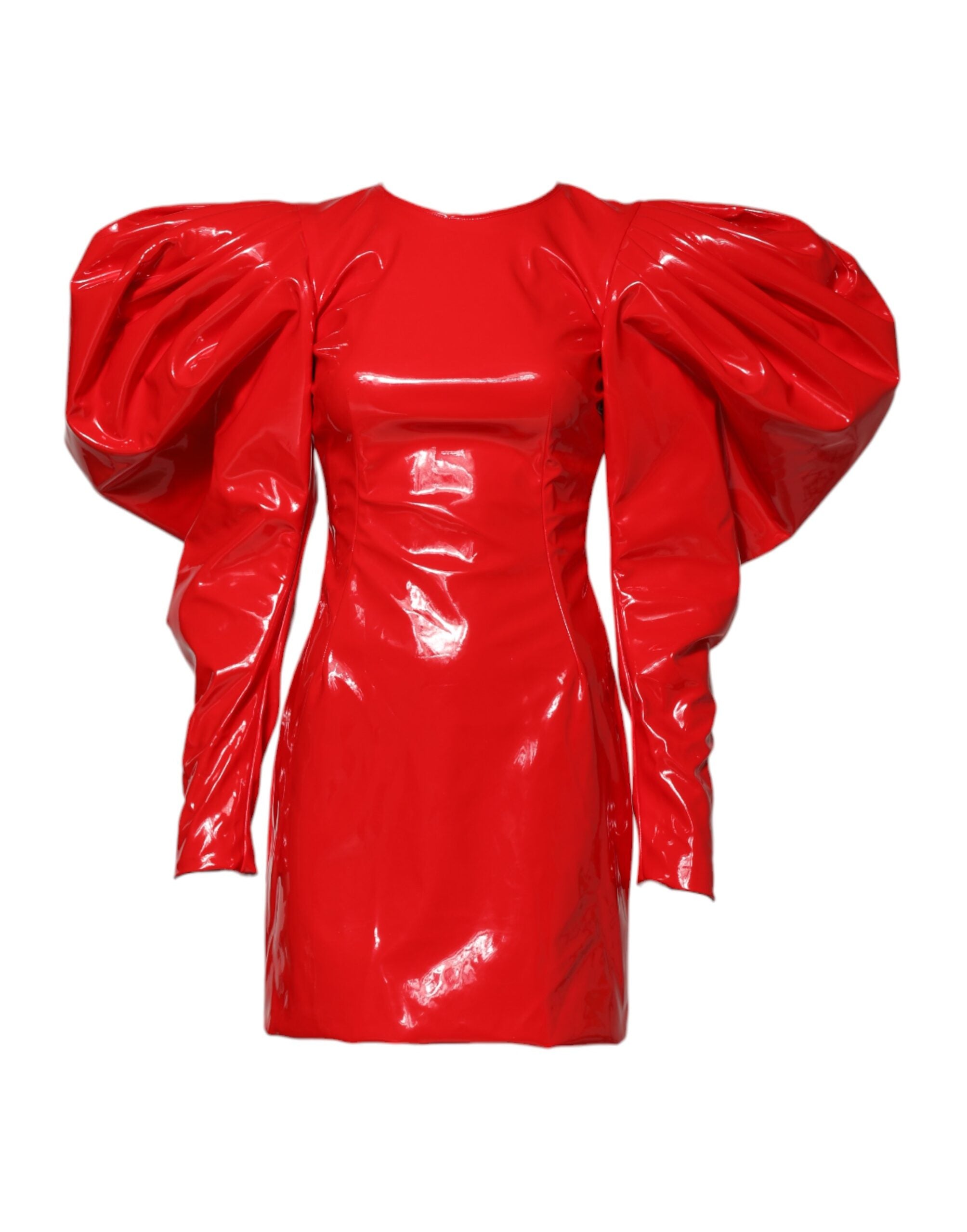 Discover the Dolce & Gabbana Red Patent Leather Puff Sleeves Mini Dress, a masterful blend of luxurious materials and Italian craftsmanship, perfect for unforgettable moments.
