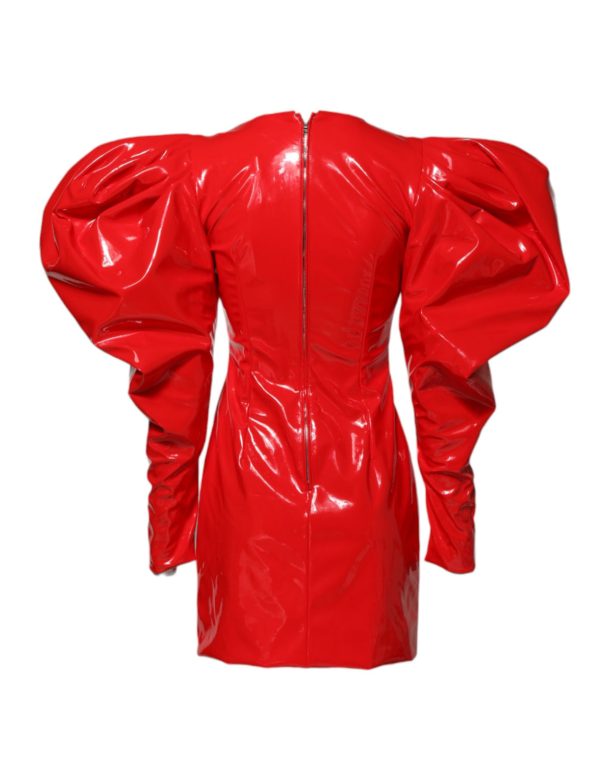 Indulge in the Dolce & Gabbana Red Patent Leather Puff Sleeves Mini Dress, a masterpiece of Italian craftsmanship that embodies timeless elegance and bold sophistication.