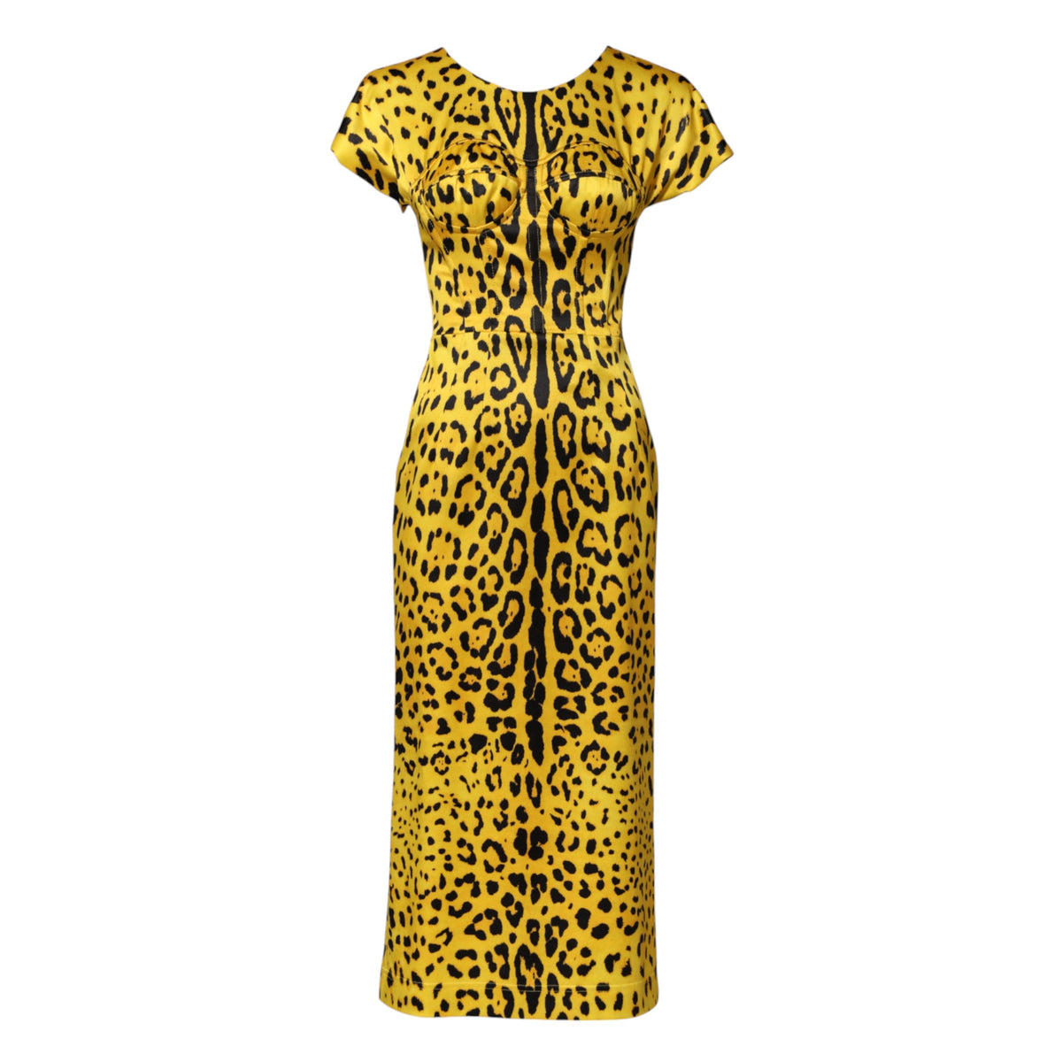 Indulge in the allure of the Dolce & Gabbana Yellow Leopard Midi Sheath Dress, a masterpiece of Italian craftsmanship that embodies luxury and sophistication for every occasion.