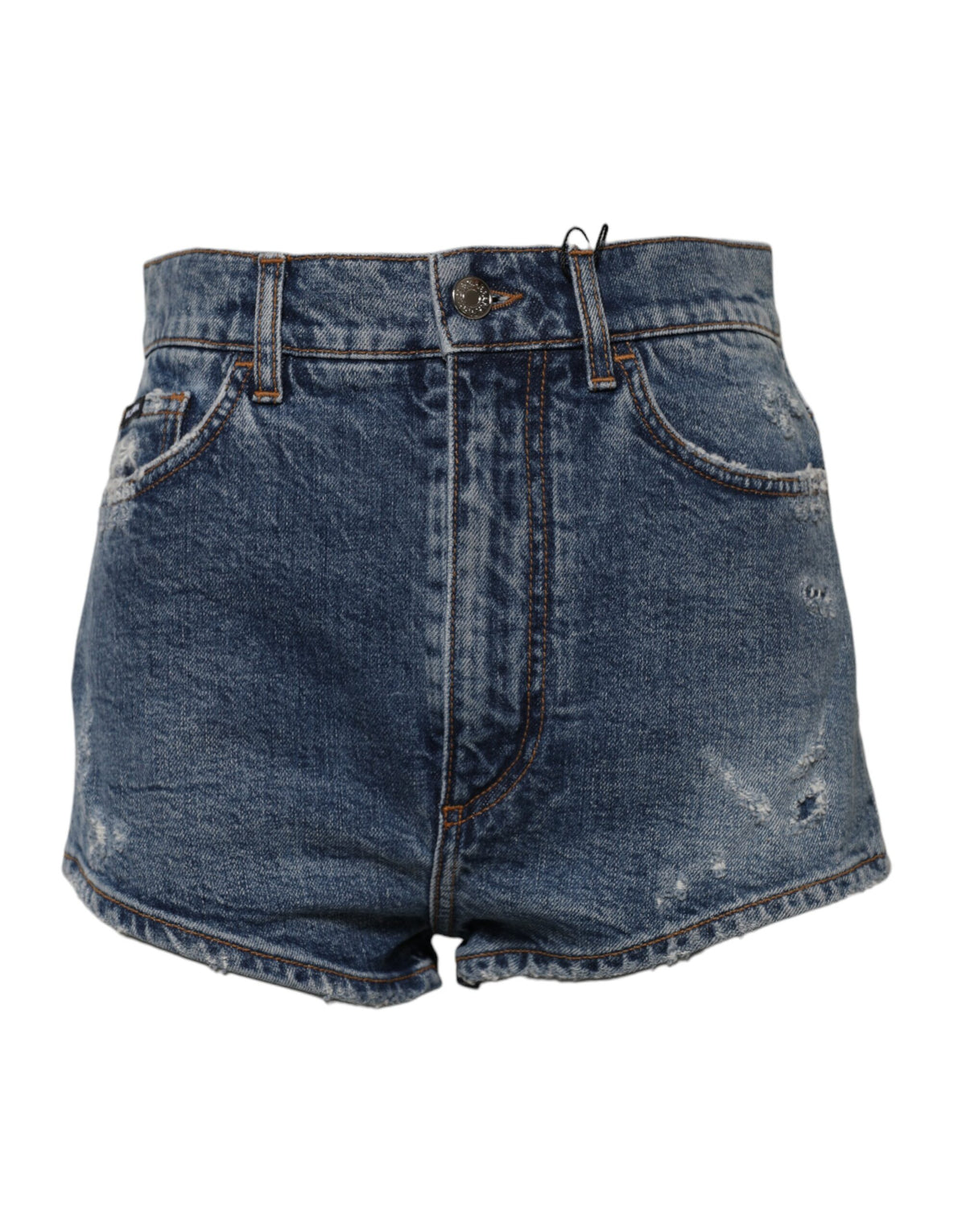 Indulge in the exquisite allure of Dolce & Gabbana's Blue Tattered Denim Cotton Hot Pants, crafted in Italy for those who embody luxury and confidence.
